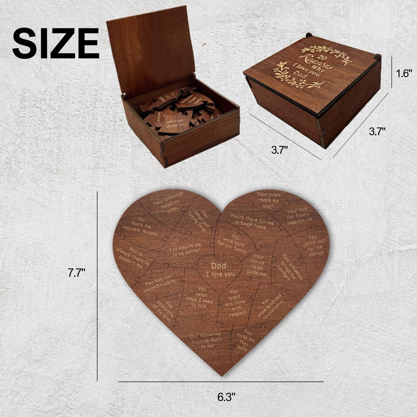 Birthday Gifts for Dad from Daughter or Son,20 Reasons Why I Love You Wooden Fathers Dad Puzzle Pieces Gift Idea