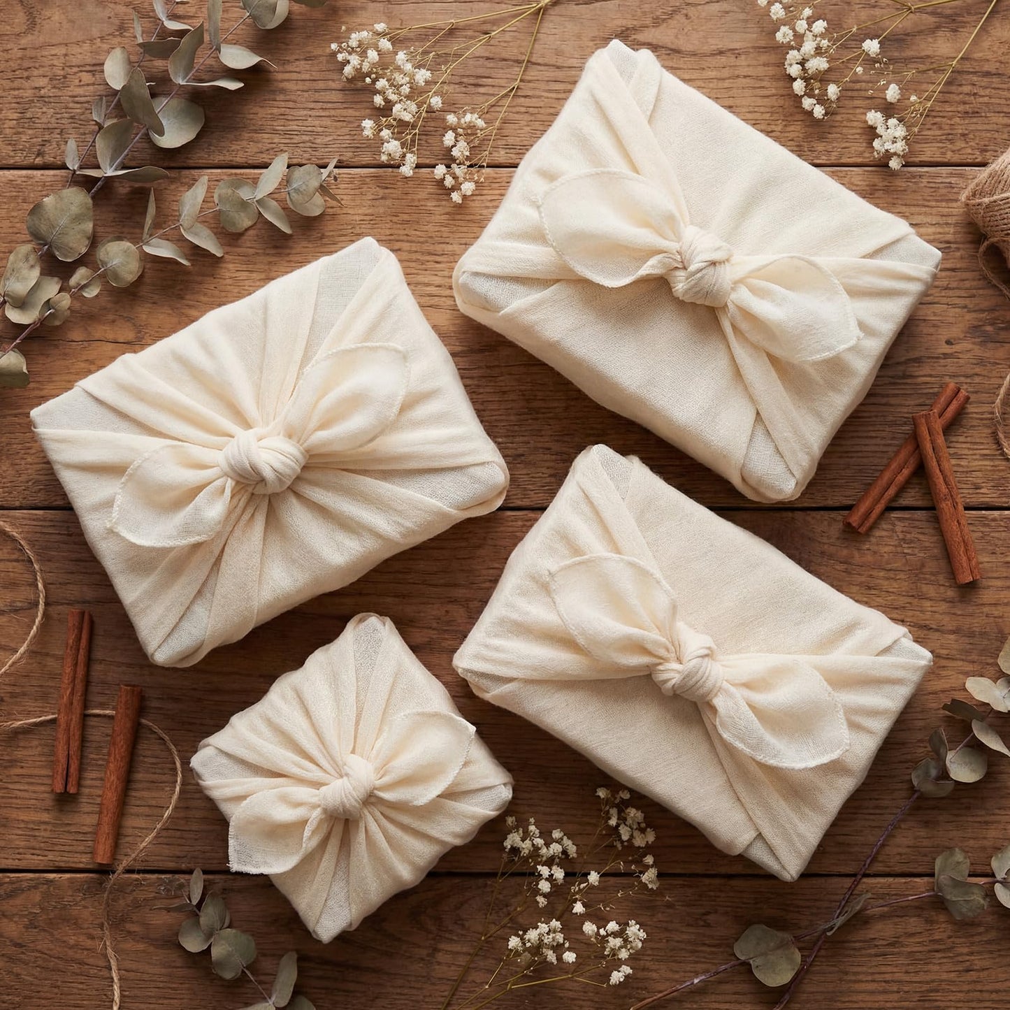 Hillsuren 6 Pack 24'' Reusable Gift Wrap Cloth Linen-cotton Gift Wrapping Fabric for Housewarming Furoshiki Gifts Wedding Birthday DIY Crafts Party (Cream White)