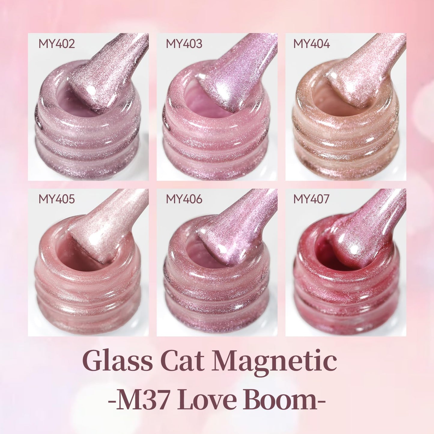 Born Pretty Pink Cat Magnetic Eye Gel Nail Polish,6 Colors Jelly Nude Light Pink Glass Crystal Glitter Shimmer Magnetic Gel Polish, Soak Off U V Gels Valentine's Day Manicure Collection