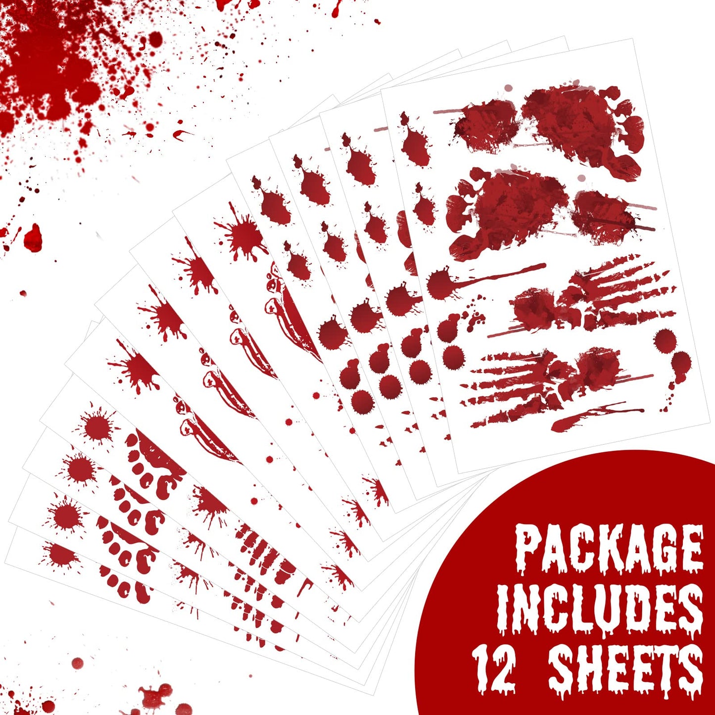 128 Pcs Halloween Footprints Floor Clings - Bloody Halloween Decorations, Floor Stickers Decals for Party Supplies (12 Sheets)