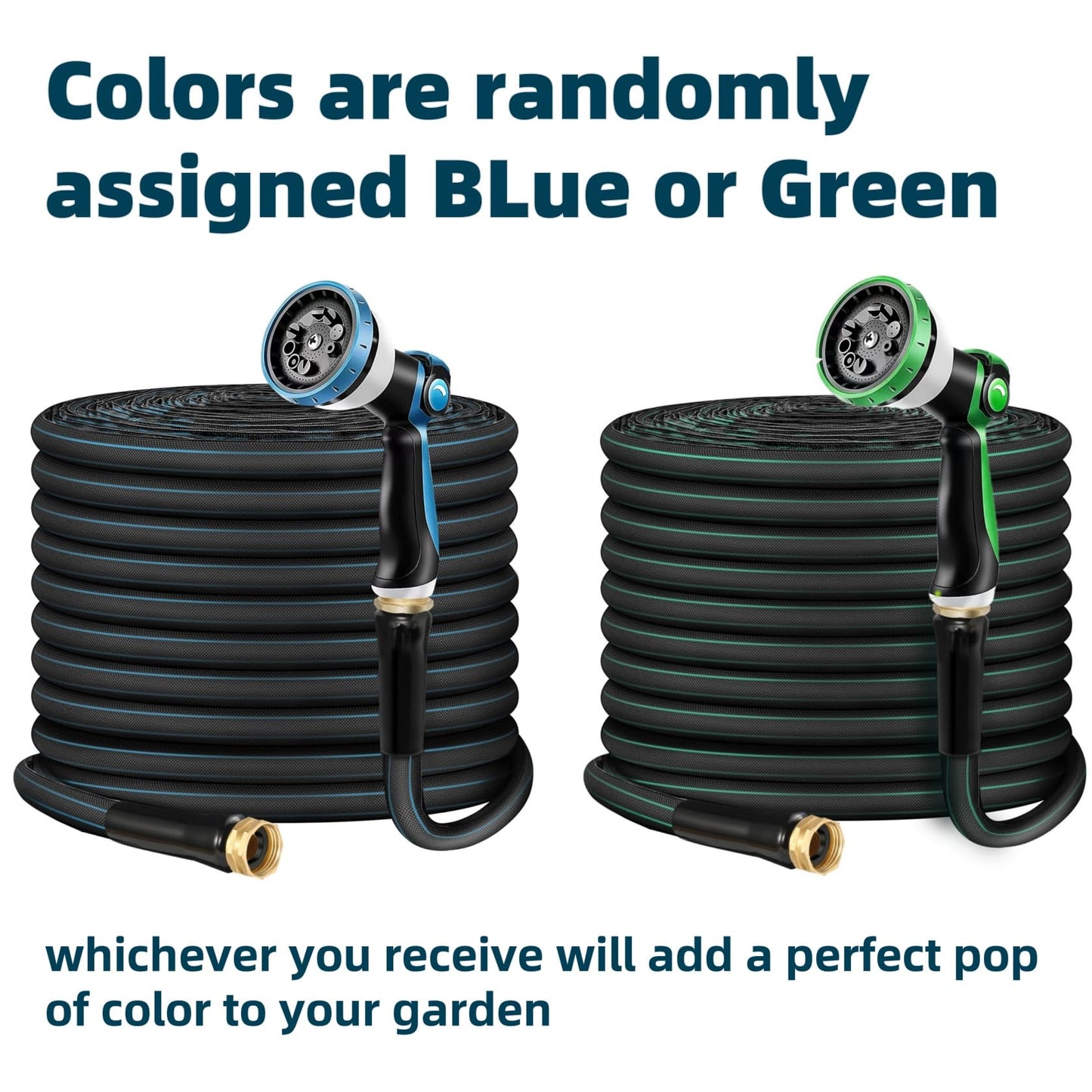 Non-Expanding Garden Hose 100ft – Flexible, Burst-Resistant, Anti-Kink, 10-Function Spray Nozzle, Lightweight & Durable for Outdoor Use(Blue or Green)