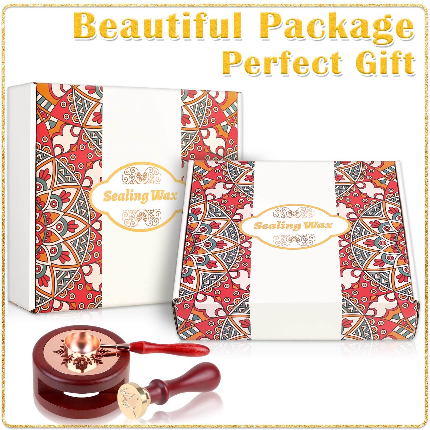 Anezus 754pcs Sealing Kit with Wax Beads, Stamp, Warmer, Vintage Envelopes, Metallic Pen for Letter Sealing, Invitations, Crafts