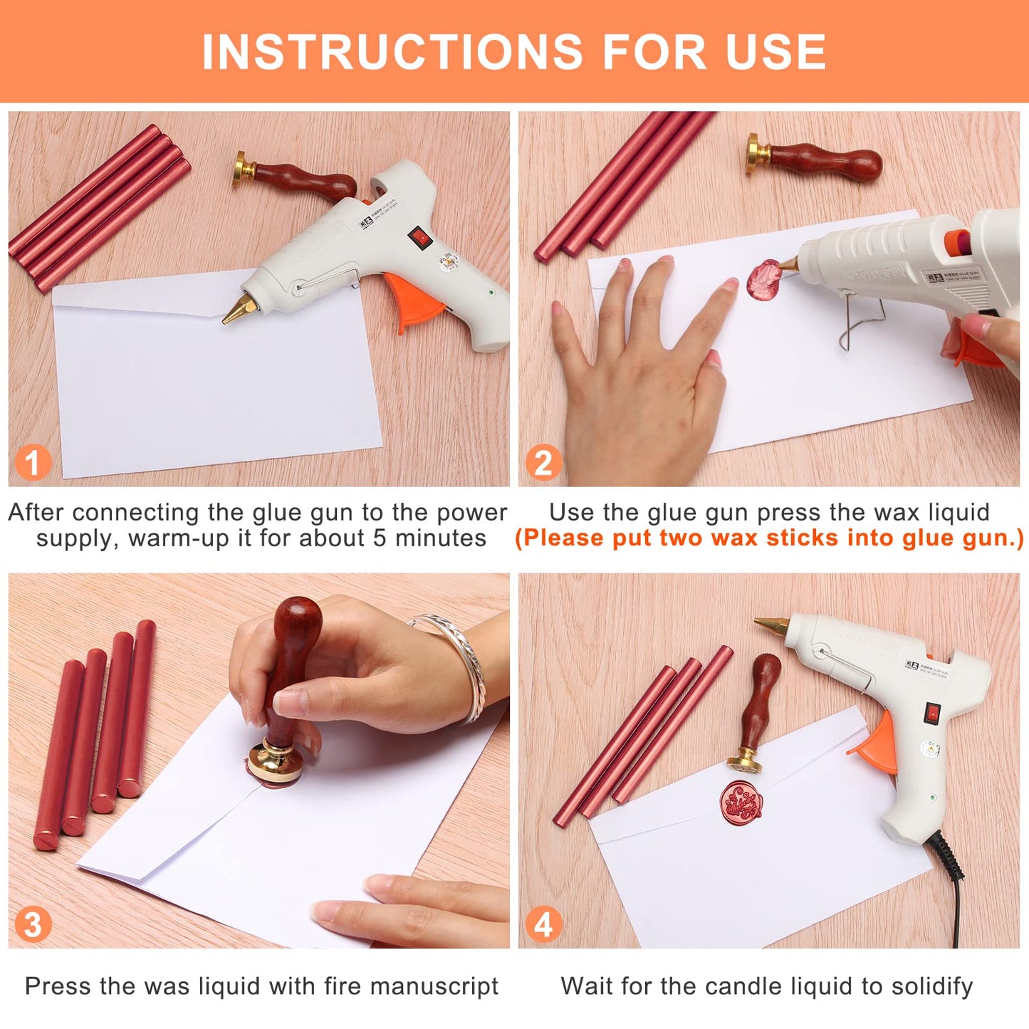 Luxiv Sealing Wax Sticks 12P with Glue Gun, 5.4" Fire Manuscript Seal Stamp for Wedding Invitations, Envelopes & Package Decoration