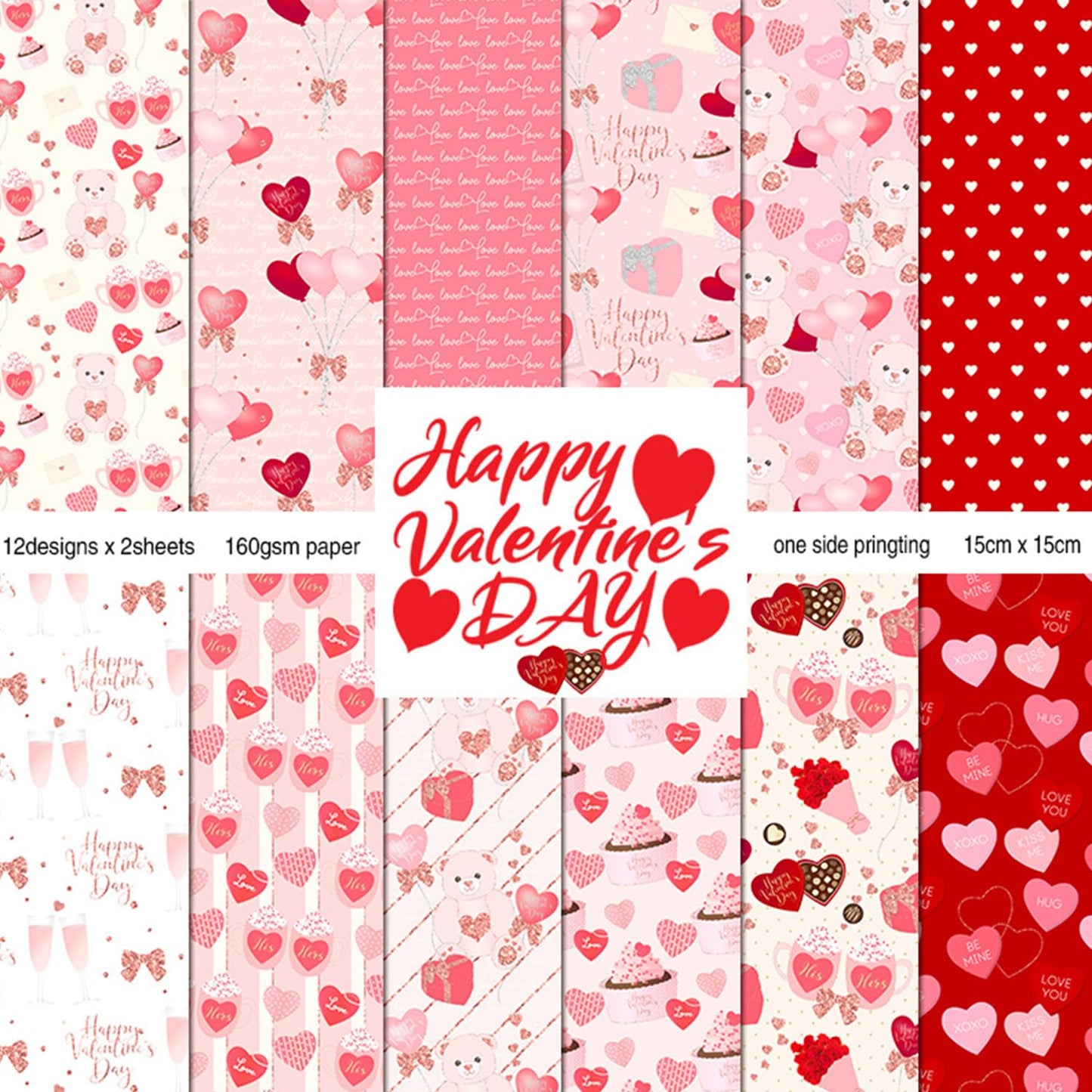Valentine Hearts Scrapbook Paper Pad - 24 Sheets 6in Aesthetic Love Patterns Designed Decoupage Supplies for Journaling Folded Cardstock Making DIY Crafts Gift Wrapping Material
