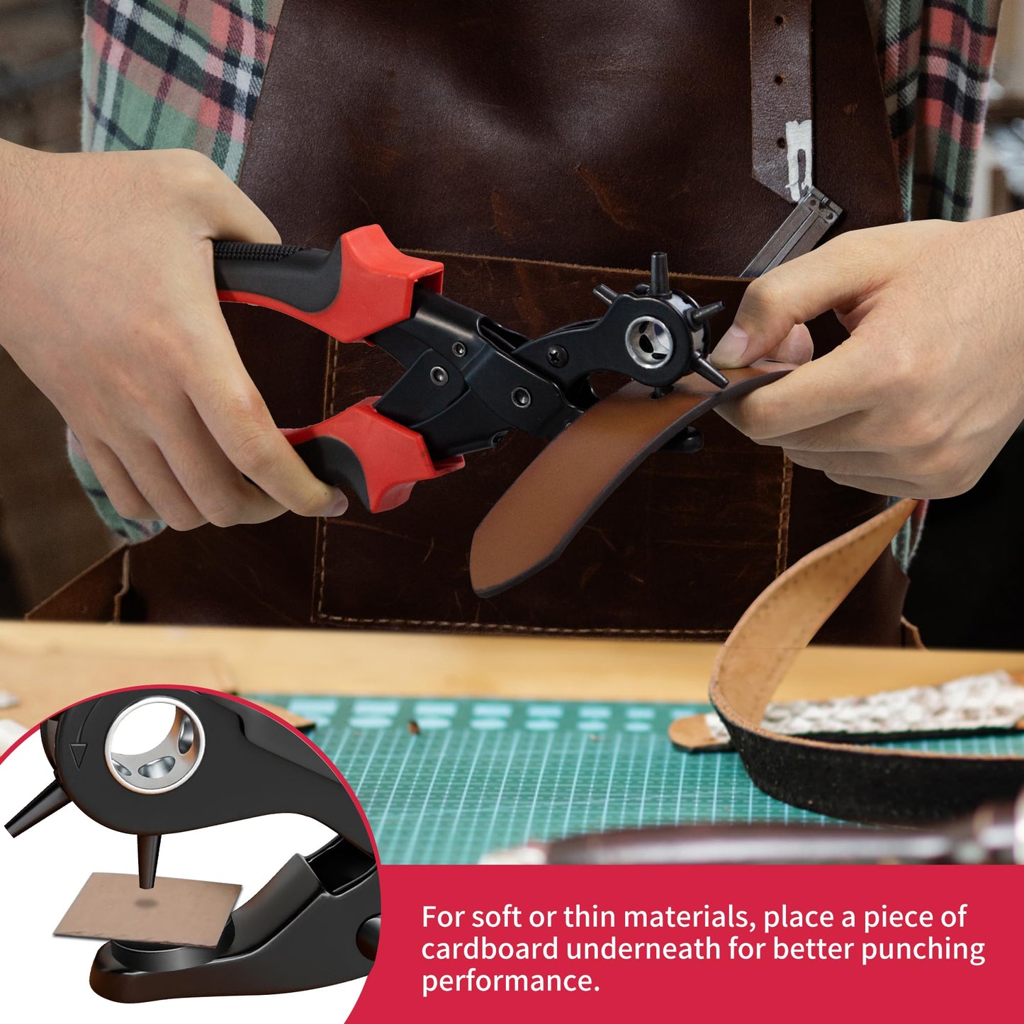 Revolving Punch Plier Kit, XOOL Leather Hole Punch Set for Belts, Watch Bands, Straps, Dog Collars, Saddles, Shoes, Fabric, DIY Home or Craft Projects, Heavy Duty Rotary Puncher, Multi Hole Sizes Make