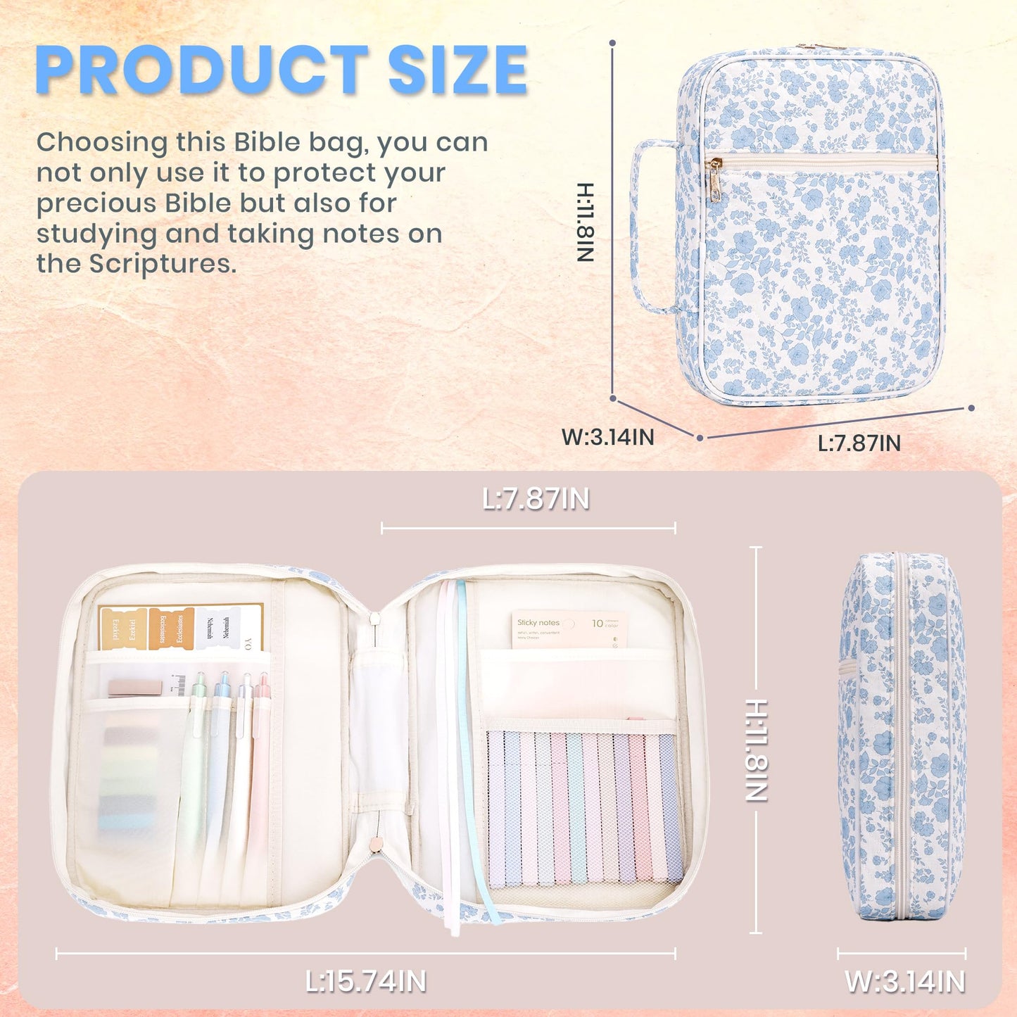 Large Bible Cover for Women, Durable Quilted Tote Bag with Handles, Bible Carry Case for Girls, Bible Study Supplies Accessories