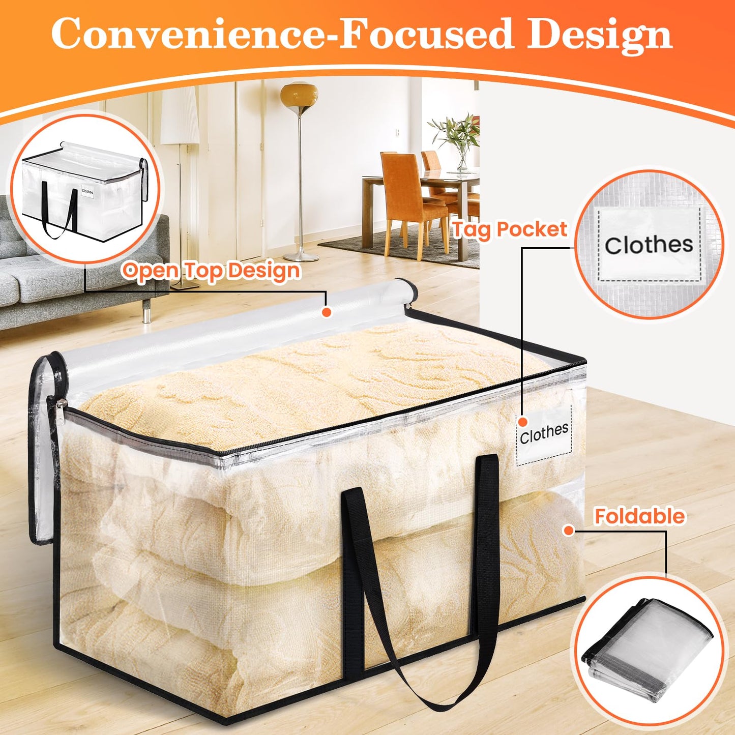 EpicTotes Extra Large Heavy Duty Moving Bags, Storage Bags with Strong Zippers & Handles, Packing Bags for Moving Essentials, Ideal Storage Tote for Home, Dorm & Storage Solutions, 93L, 6 Packs, Clear