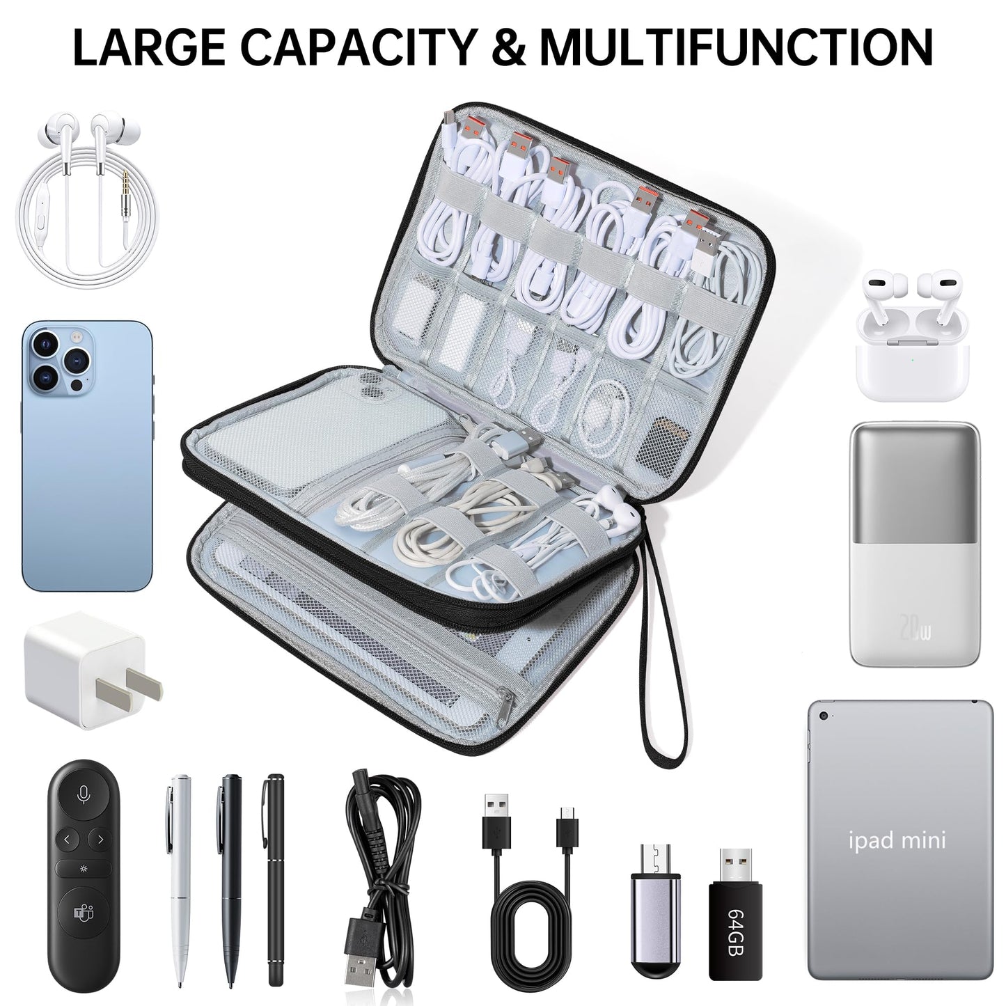 CILLA Electronics Organizer Travel, Travel Cord Organizer Case, Compact Electronics Accessories Bag for Cable, Cord, Charger, Phone