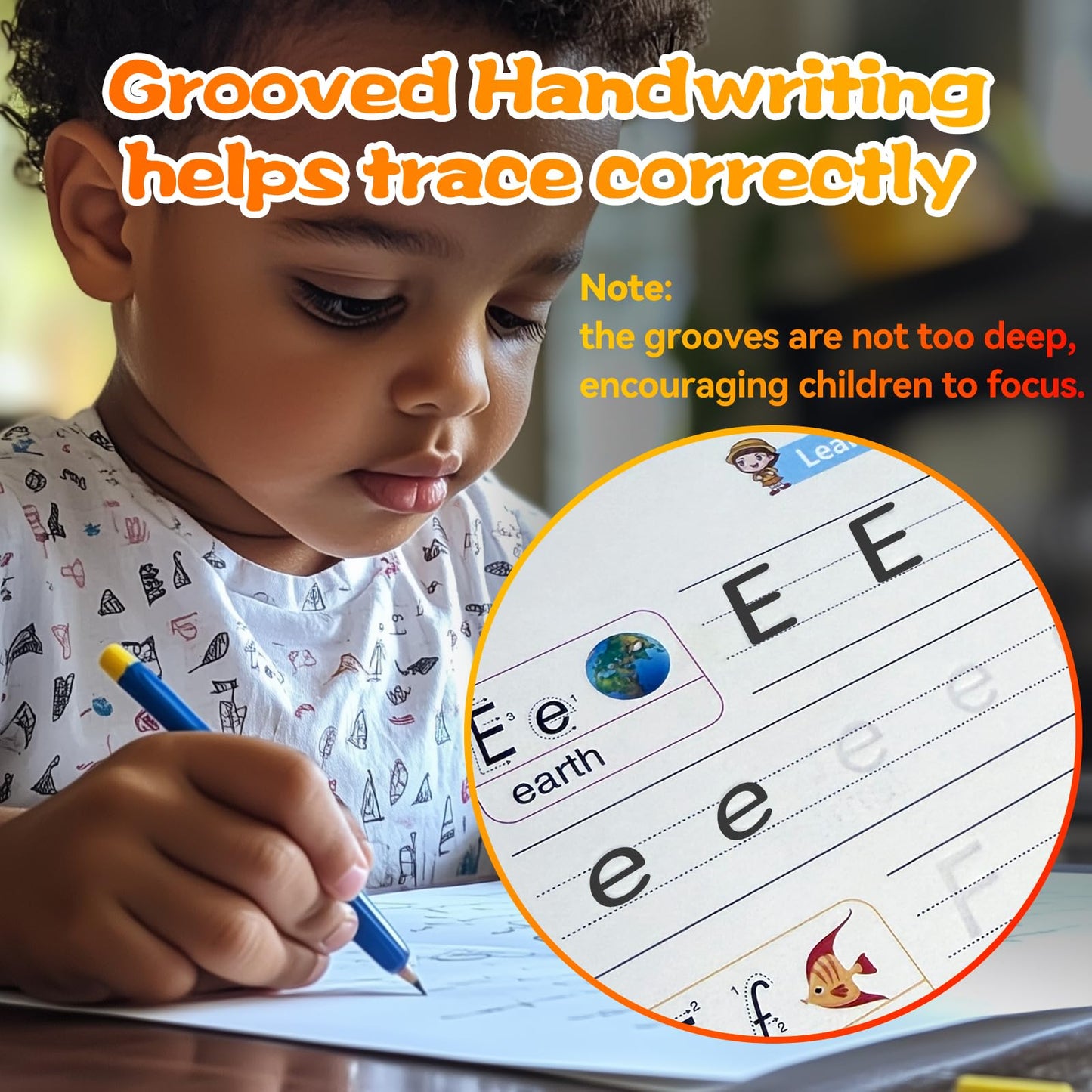 4 Magic Grooved Writing Practice for Kids - English Pre K Tracing Practice Book, Reusable Preschool Handwriting Workbooks Without Tears, 4-Theme Copybooks with Pen Refill for Age 3-10 (English, Small)