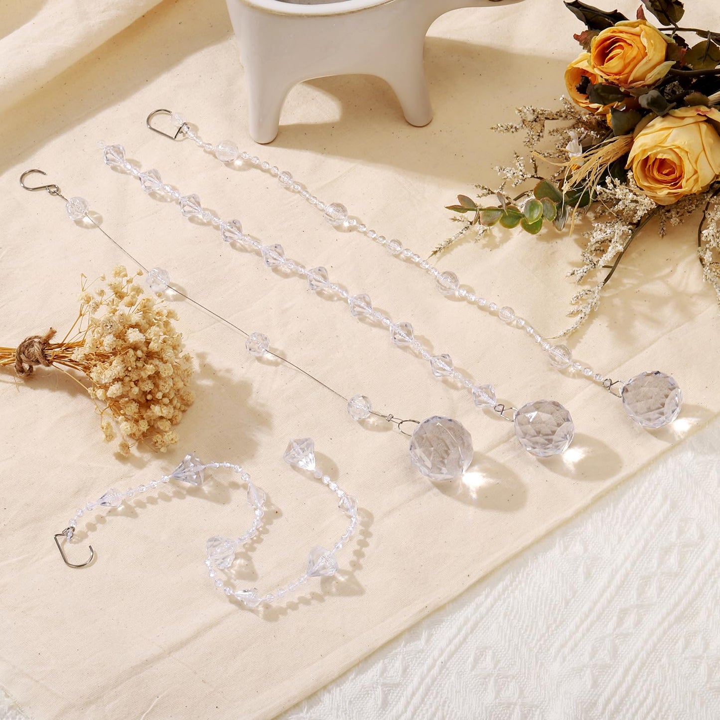 uxcell 5 Pcs Acrylic Crystal Garland Strands, Clear Crystal Beads Strands Chandelier Crystals Replacement Bead String Hanging for Wedding Decor, DIY Craft Jewelry (0.6m/1.97ft)