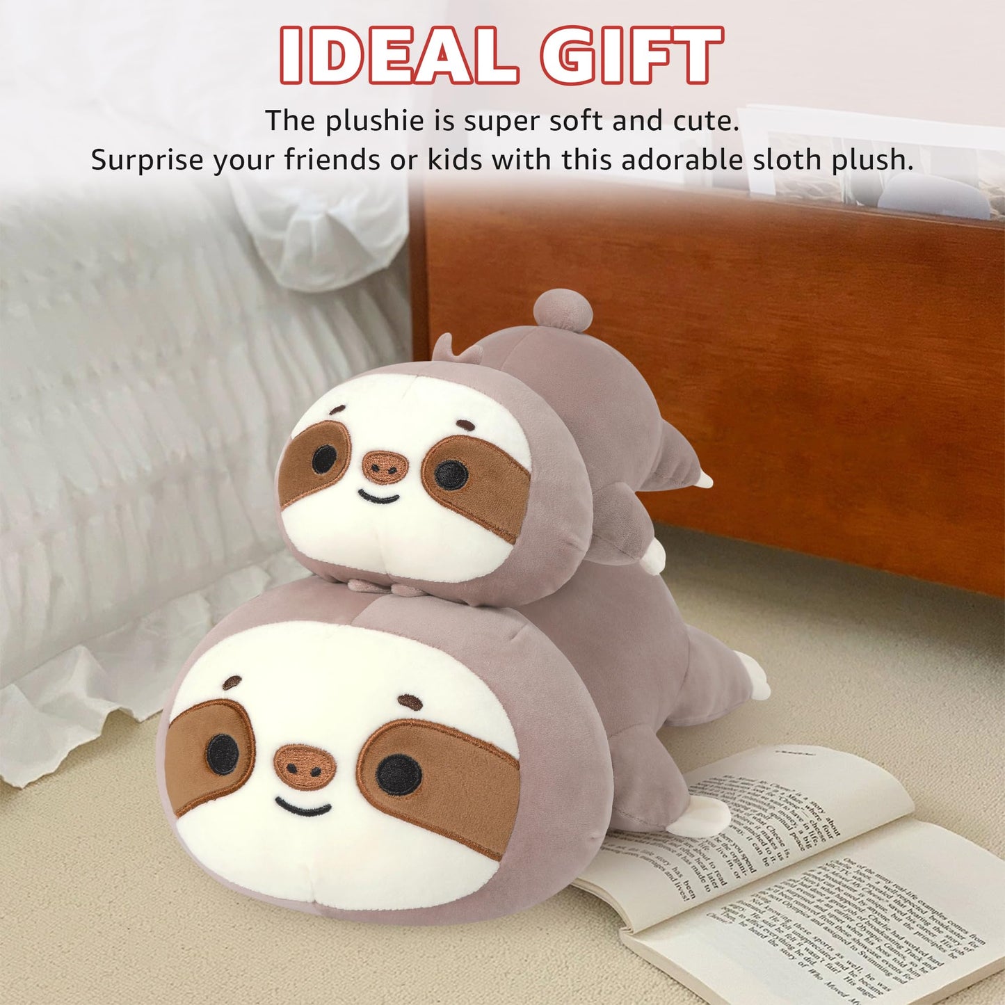 Onsoyours Original Weighted Sloth Plush, Cute 13.8"|1.8 Pound Hugging Sloth Weighted Stuffed Animal, Soft Collectible Plushies Pillow Toy Gift for Kids & Adults