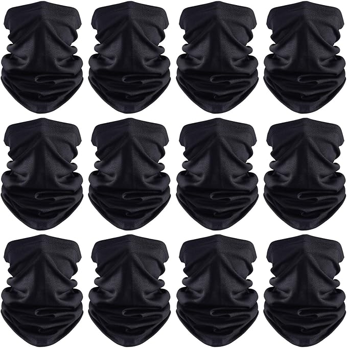 Geyoga 12 Pieces Winter Face Mask for Men UV Protection Mask Sunscreen Breathable Windproof Neck Gaiters Scarf Fishing Cycling Running (Black)
