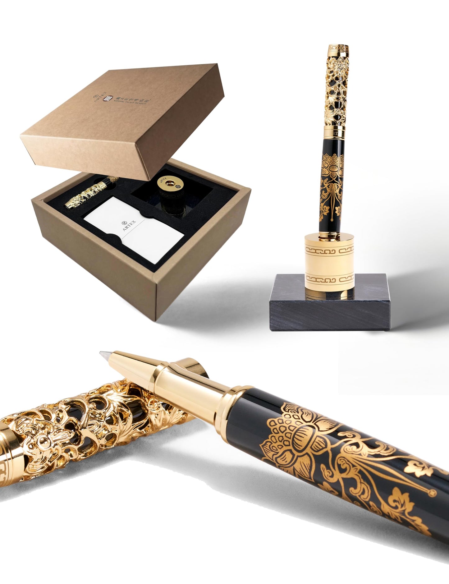 ARTEX Executive Rollerball Pen Sets With Stand - Museum Art Collections - Crafting Timeless Beauty - Luxury Pen Gift & Office Desk Decor, German SCHMIDT refill, Solid Metal & Marble Texture