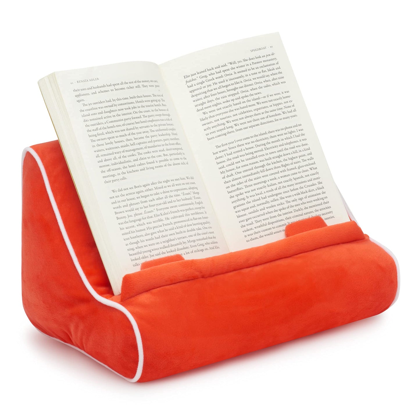 Gifts for Readers & Writers Tablet & Book Stand, Soft Reading Pillow, Book Holder with Pockets for Storage, Suitable for eReader/iPad/Kindle or Galaxy Devices, Book Couch Red