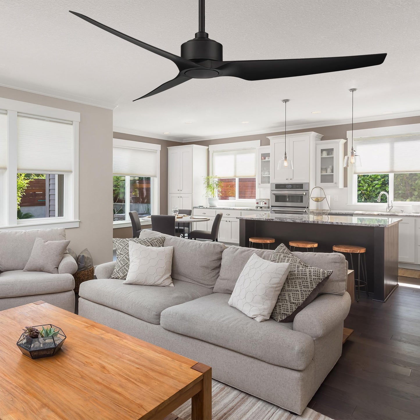 WAC F-056L-MW Stella 60" Outdoor Ceiling Fan with Lights and Remote Control, Matte White
