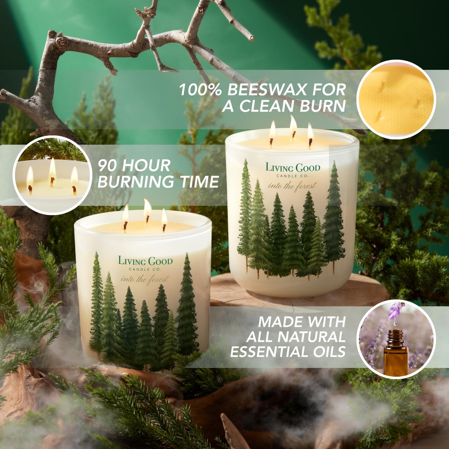 Into The Forest – Pine & Eucalyptus Essential Oils – Pure Beeswax Candle – Fresh, Calming Aromatherapy for Stress & Anxiety Relief – 90+ Hour Burn – Inspired by the Pacific Northwest - 15 Oz