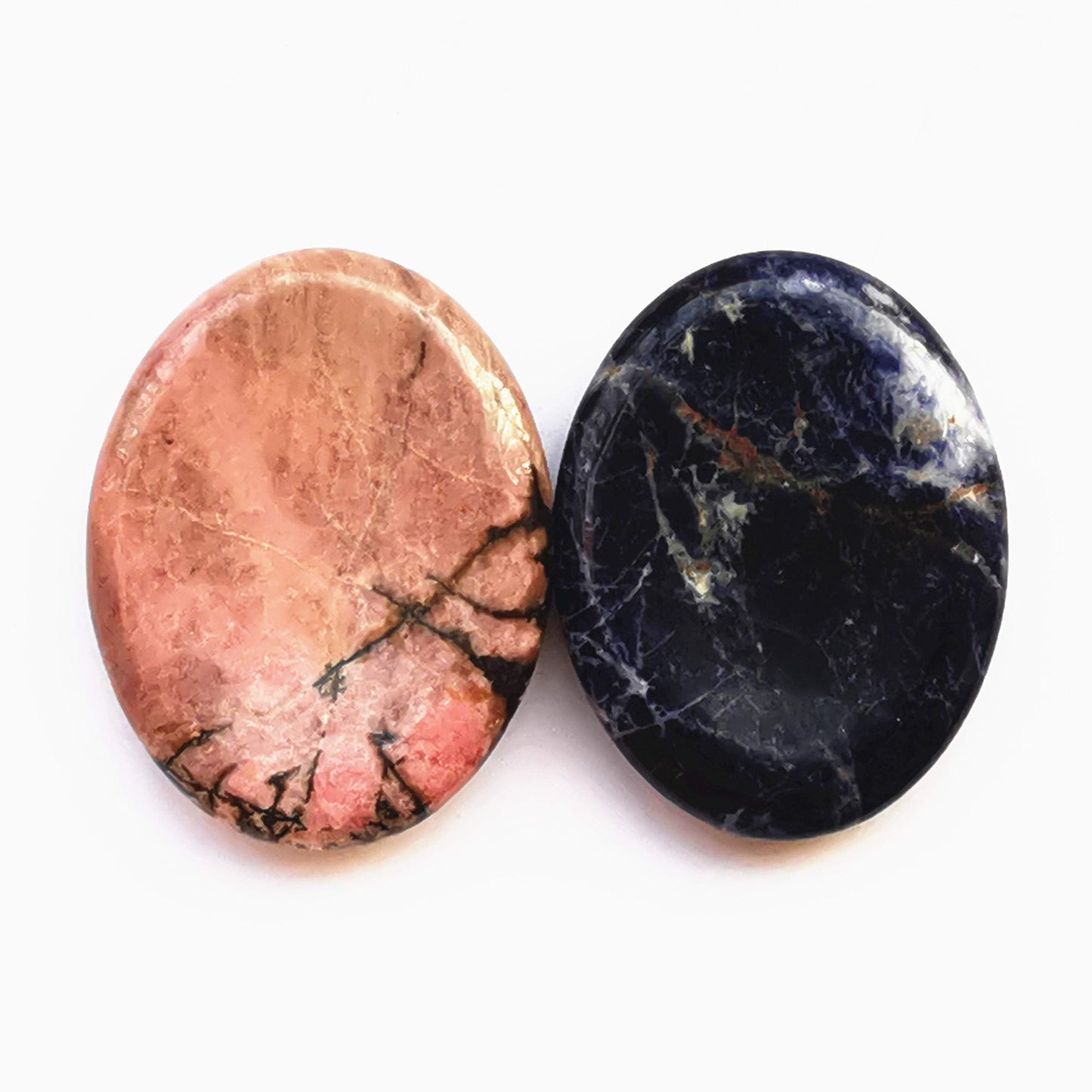 Bacatgem 2 Pcs Natural Sodalite and Rhodonite Crystal Thumb Worry Stone,Stress Relax Healing Reiki Crystal Pocket Palm Stones