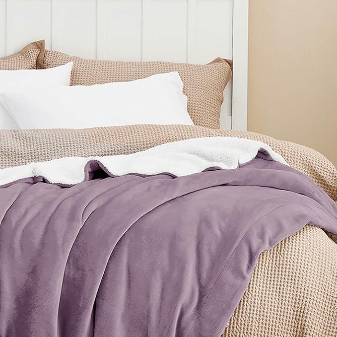 Bedsure Sherpa Fleece Throw Blanket Twin Size for Couch - Thick and Warm, Soft Fuzzy Plush Twin Blanket for Winter, Sea Fog Purple, 60x80 Inches