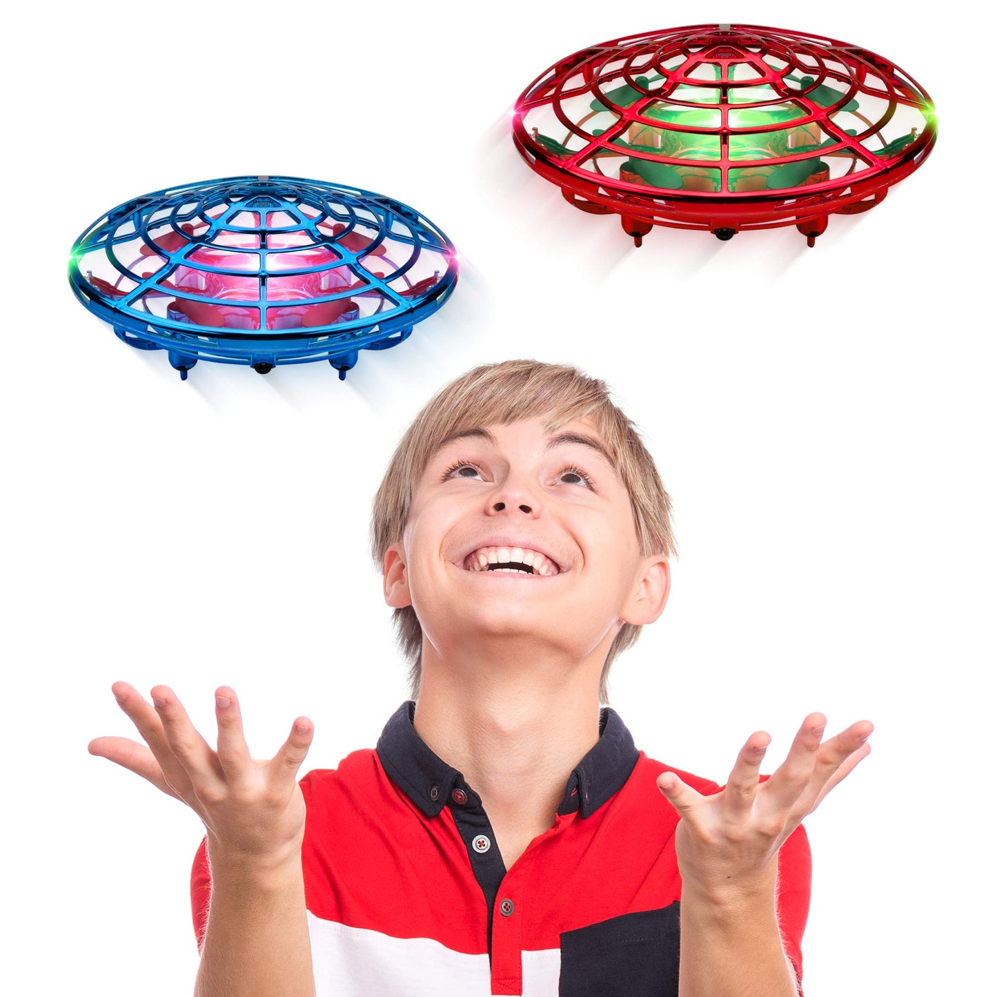 Force1 Scoot Duo Hand Operated Drone for Kids or Adults - 2pk Hands Free Motion Sensor Mini Drones, Easy Indoor Flying Ball Small UFO Toys for Boys and Girls (Red and Blue)