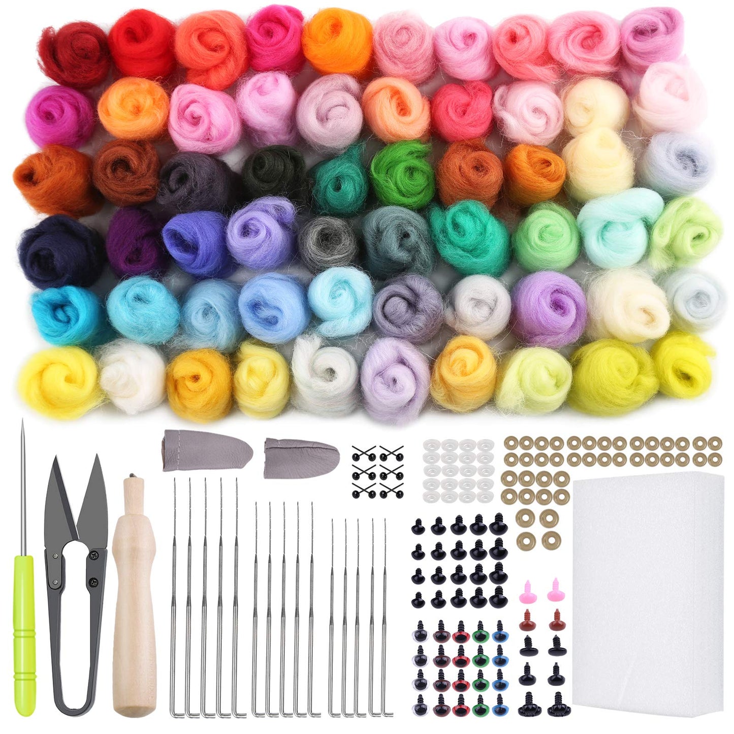 JUPEAN Needle Felting Kits, 60 Colors Wool Roving, Wool Felting Kit with Felting Needles, Foam Mat, Needle Felting Supplies