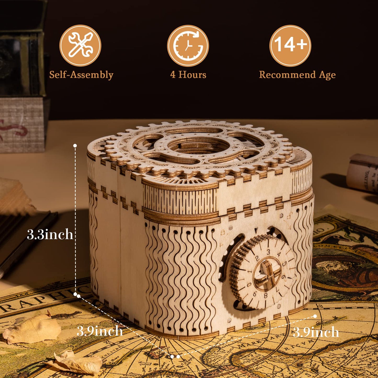 Rowood 3D Puzzles for Adults, Wooden Mechanical Gear Model Kits for Age 14+ - Treasure Box
