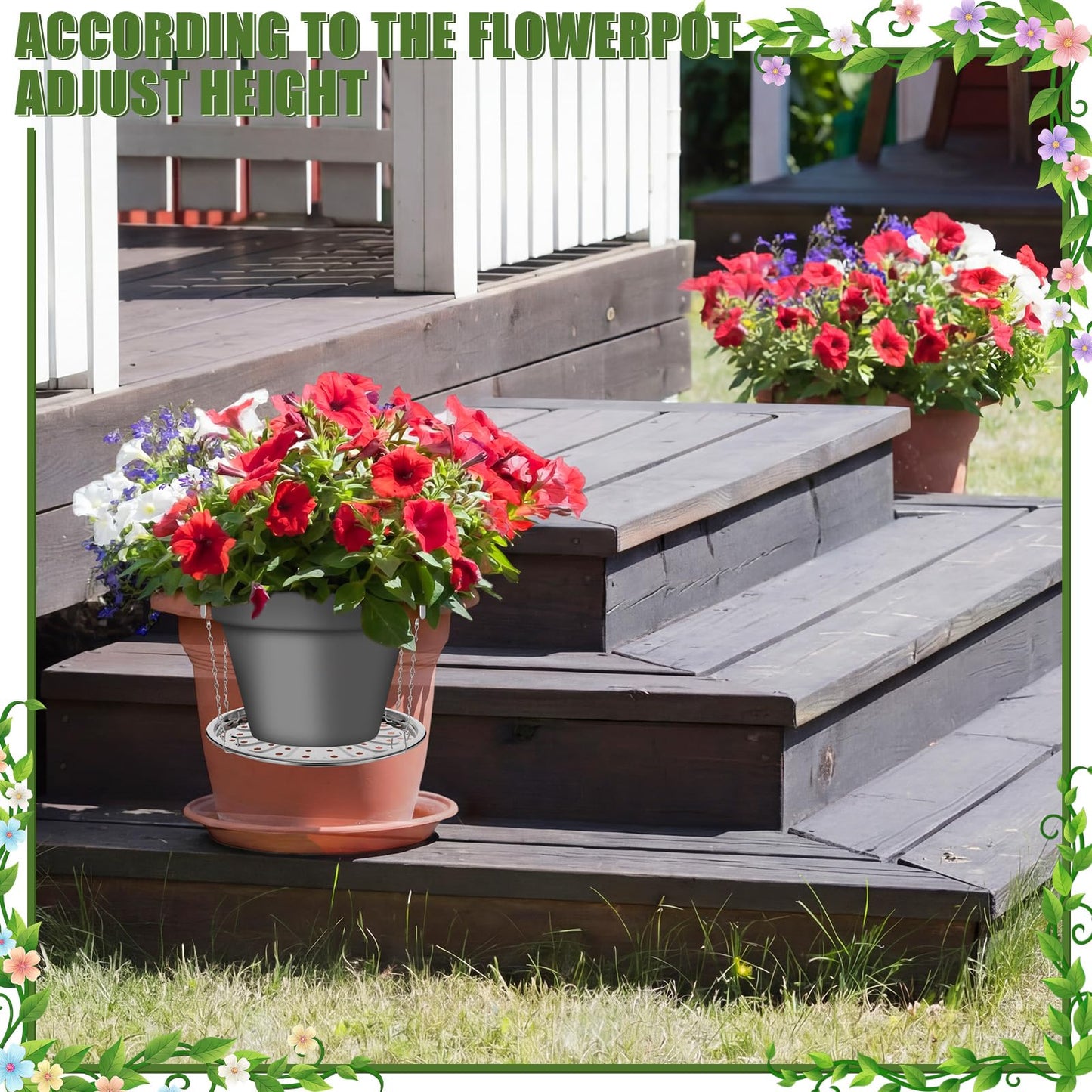 ElaraBerry 4 Set 11'' Adjustable Height Plant Inserts with Chain for Inside Pots Stainless Steel Plant Pot Insert Round Planter Filler Elevate Plants to Reduce Soil Usage for Large Tall Flower Pots