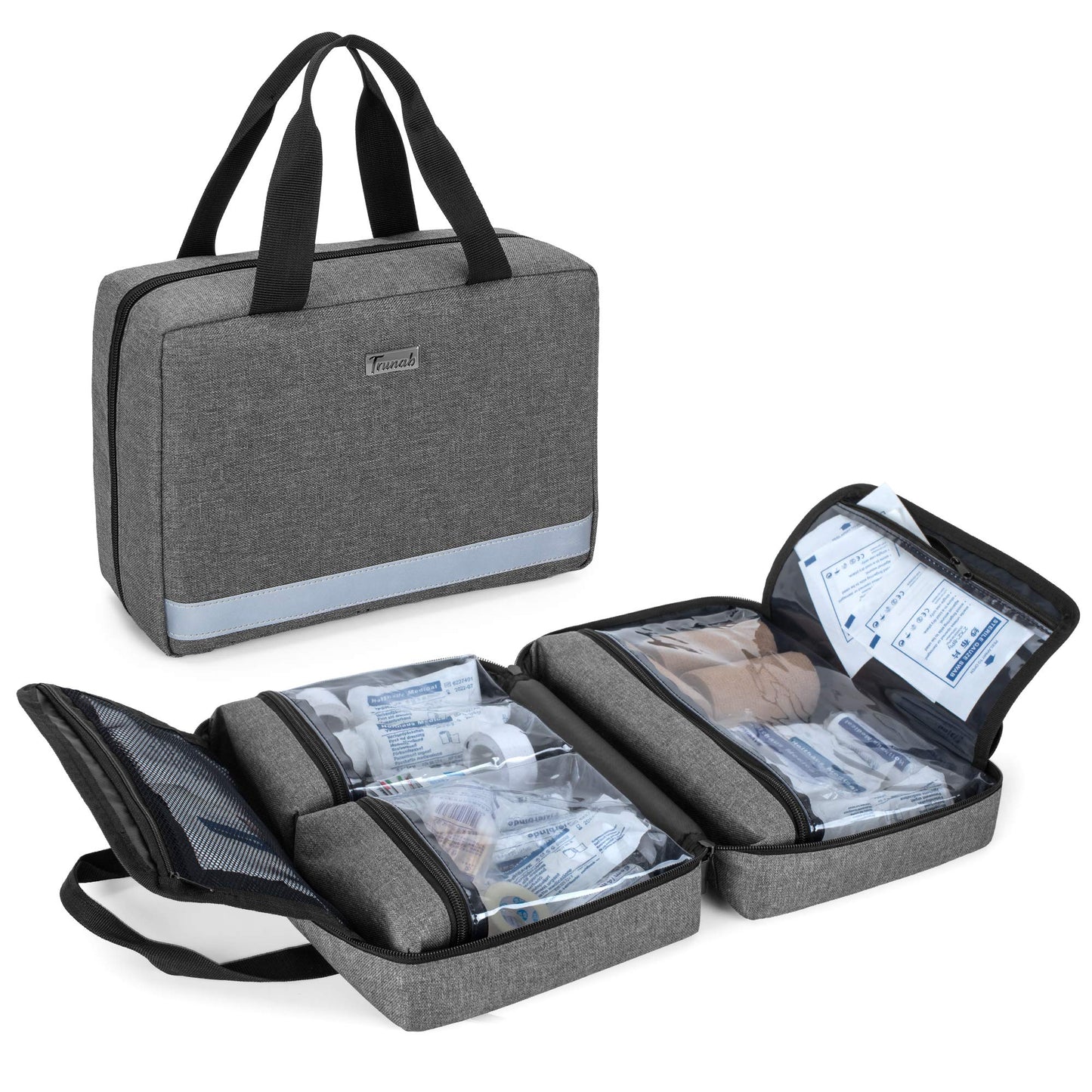 Trunab Small First Aid Kit Bag Empty Portable Emergency Kits Trauma Bag, Ideal for Car, Home, Camping and Hiking, Grey Bag Only