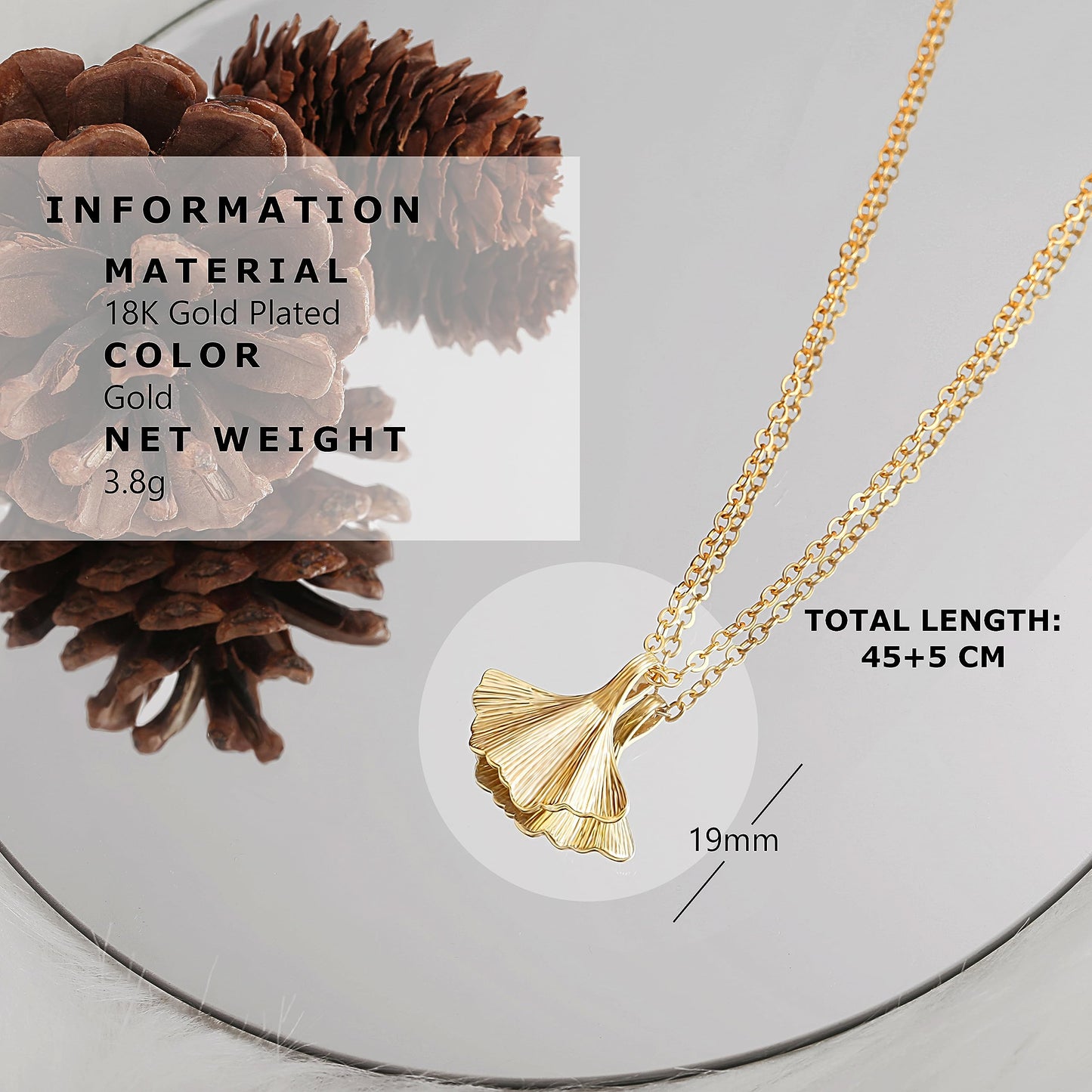 CANEVINKA 18K Gold Plated Ginkgo Leaf Pendant Necklace Autumn Dainty Personalized Handmade Layered Charm Necklace Bohemian Adjustable Pendant Thin Cable Chain Necklace for Women