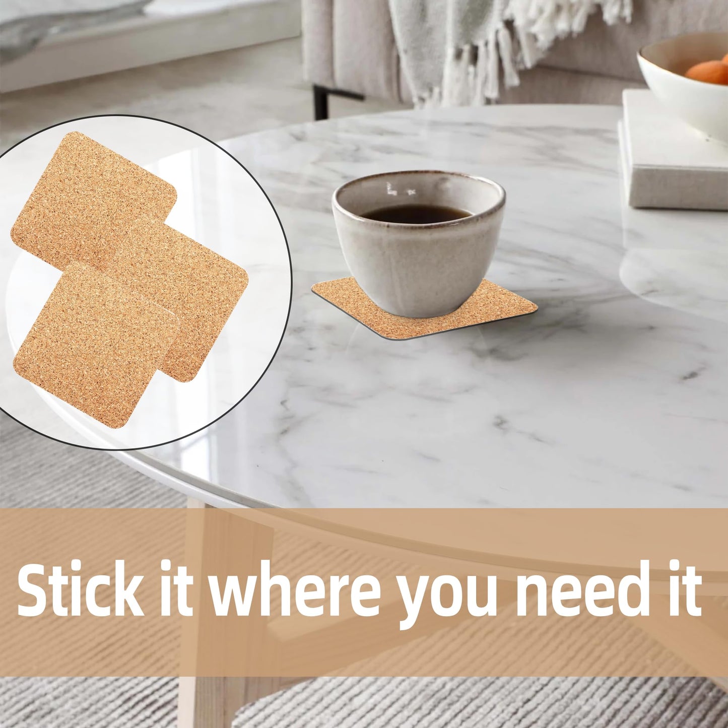60 Pcs Self Adhesive Cork Coasters Square Rounded Corner 4 x 4 Cork Mats Backing Sheets for DIY Coasters Crafts Backing Tiles Supplies(Square)