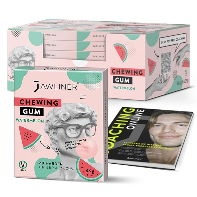 Jawliner® Hard Jwaline Chewing Gum - Sugar Free Watermelon Tough Jaw Gum - Jaw Exerciser Strong Mewing Jawline Mistic Gum - 2x Harder than Regular Chewing Gum 330 Grams (120 Strips)