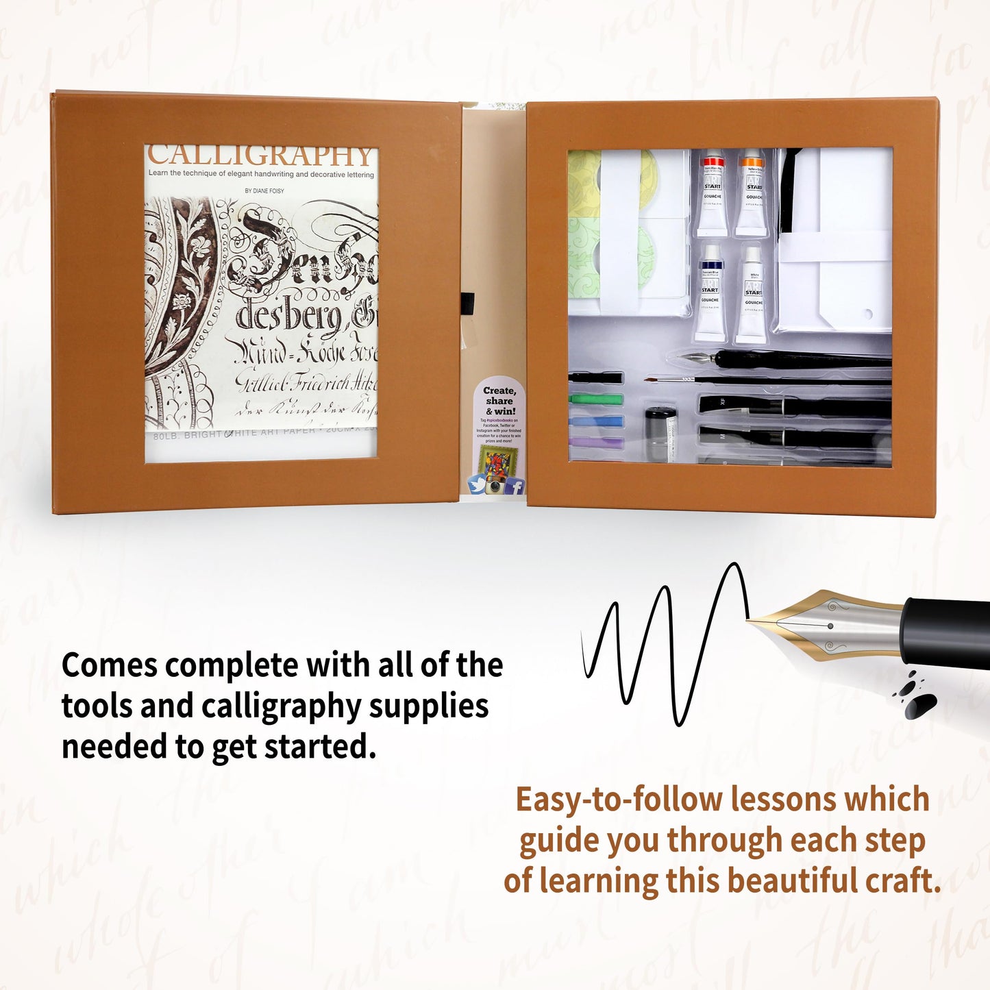 SpiceBox Learn Calligraphy Set for Beginners with Pens and Introduction Book for Adults, Hand Lettering Penmanship Learning Kit, Multi Colors (06772)