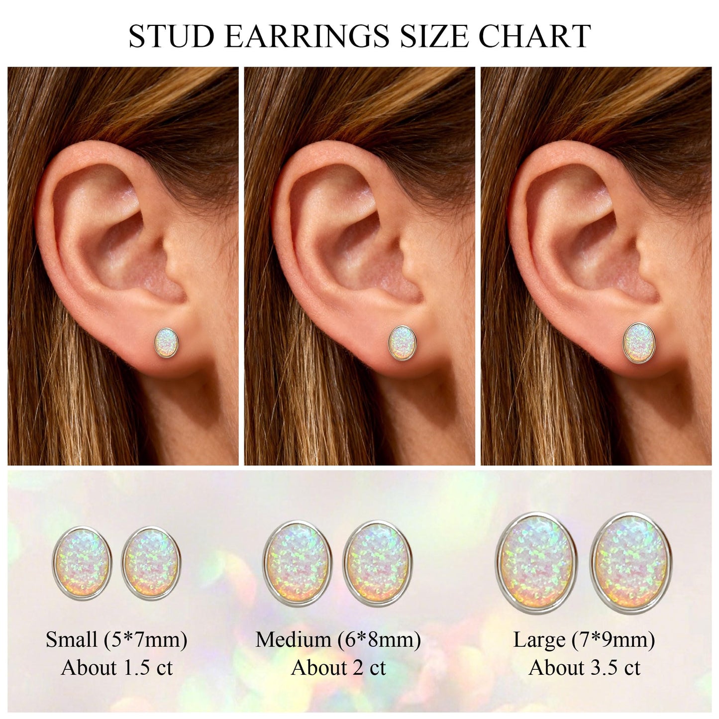 JiayangJY White Fire Opal Stud Earrings for Women 18K White Gold Plated Sterling Silver Oval Shape 6mm Opal Earrings with Push Back