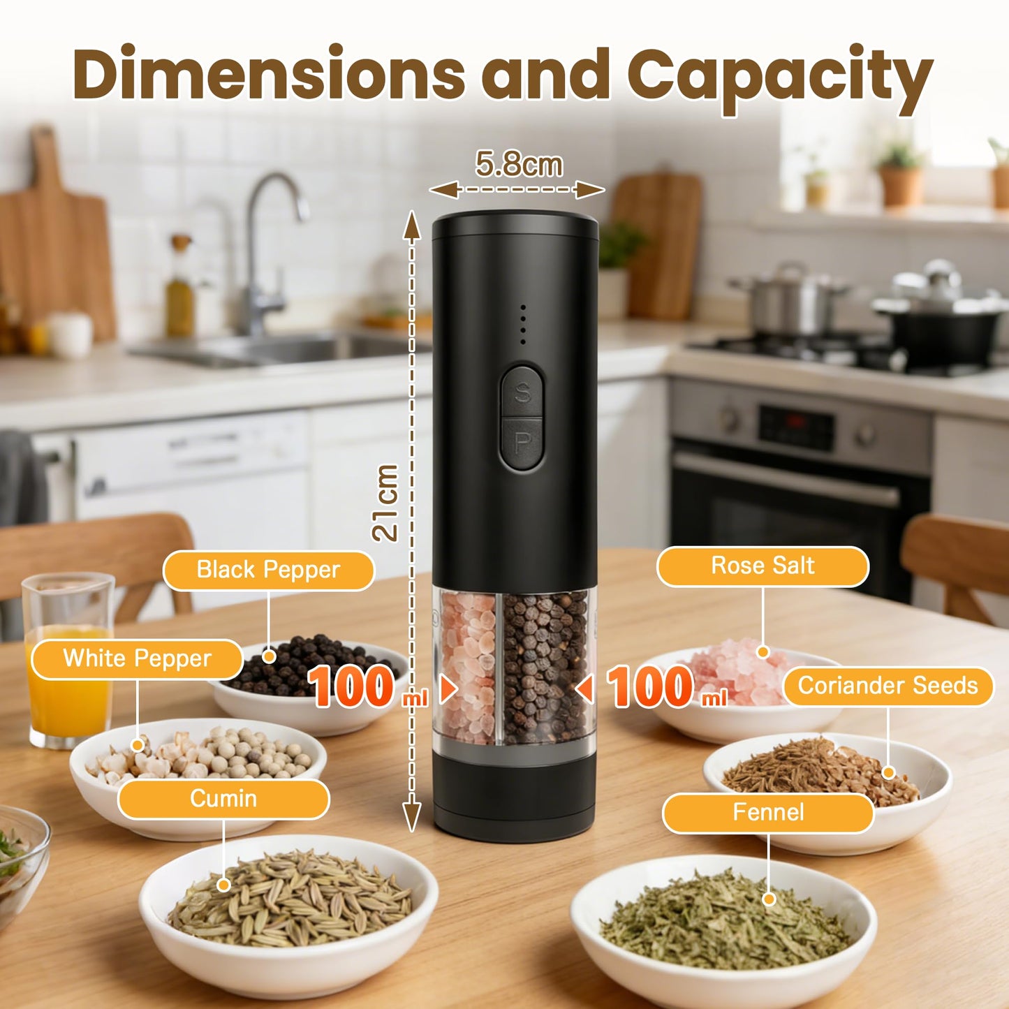 Pumixlor Electric Salt and Pepper Grinder, 2 In 1 Adjustable Coarseness Automatic Pepper Mill Grinder with LED Light, Battery Display, USB Rechargeable Salt Mill Shakers with Dust Cover for Kitchen