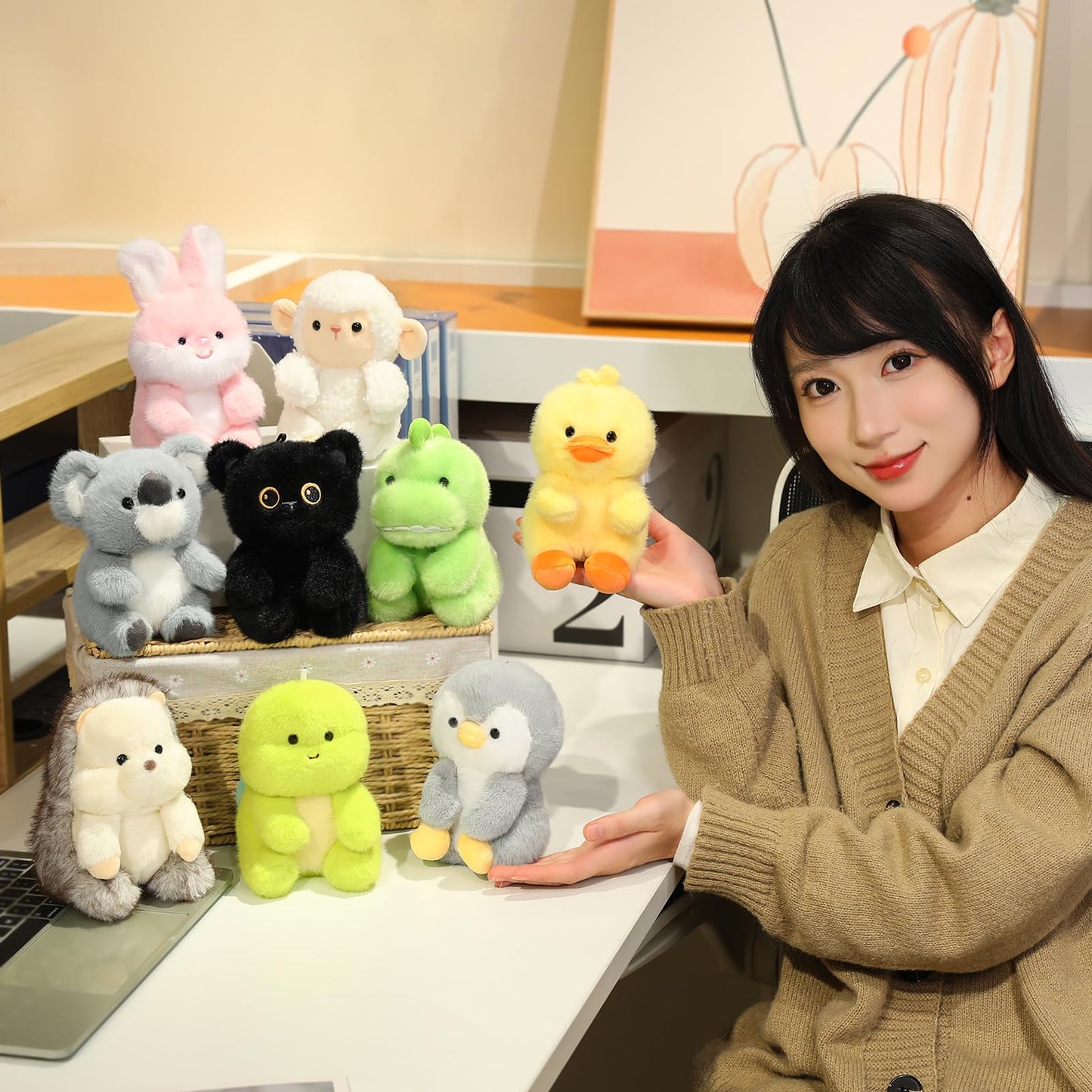 Ditucu Palm-Sized Bunny Stuffed Animals Cute Soft Rabbit Plush Doll Small Plushies Toys Gifts for Kids Pink 6 inch