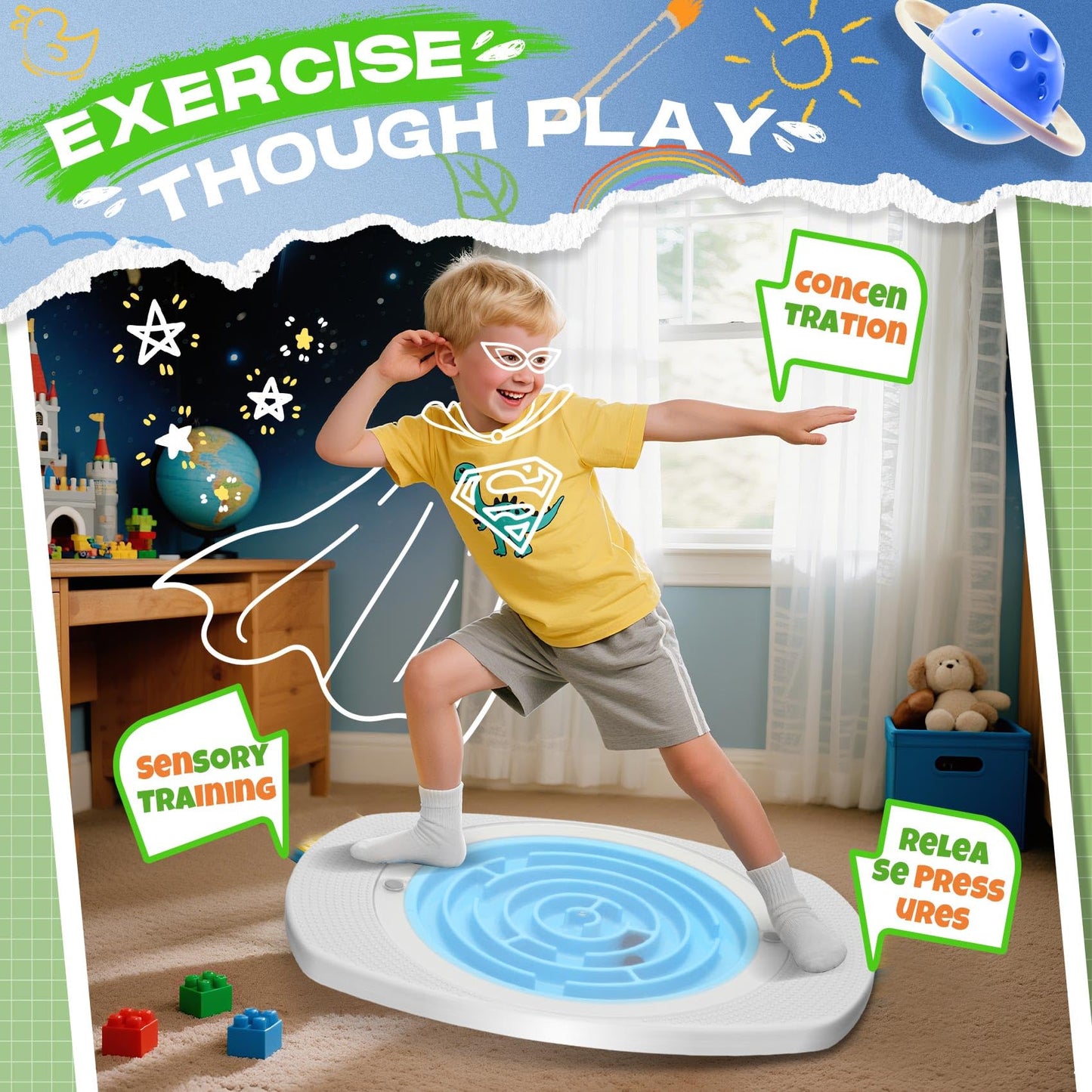 Balance Board Maze for Kids Sensory Training - 20" Wobble Board to Develop Coordination & Reduce Screen Time - 3 Difficulty Levels for More Fun - Ideal Load 100lbs - Meaningful Gift for Children