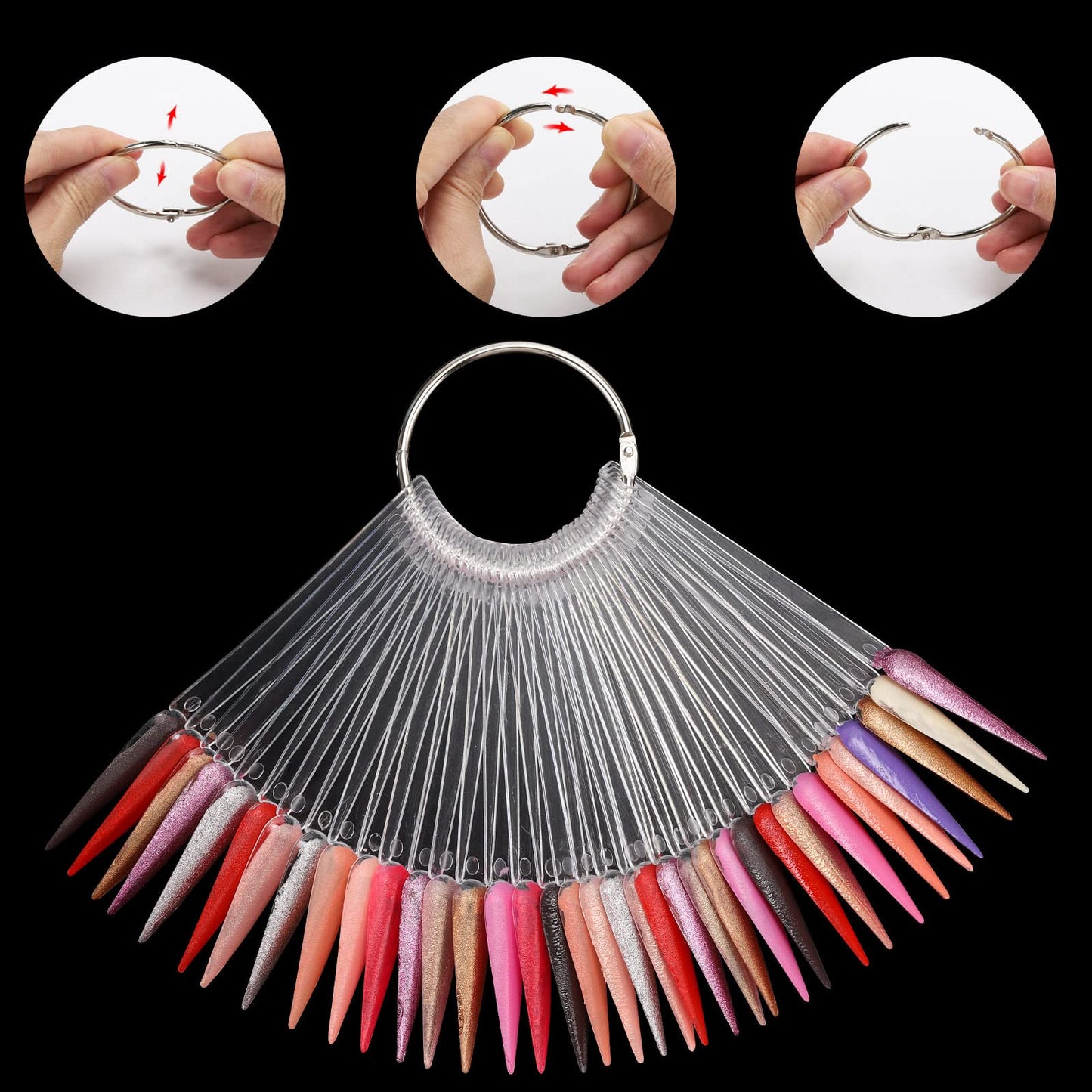 300 Pcs Nail Swatch Sticks with Ring, Stiletto Nail Polish Color Sample Sticks Display