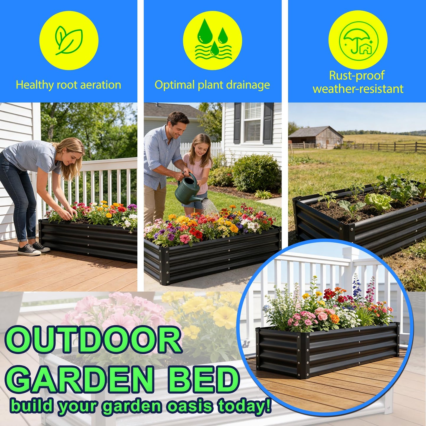 Wirewonders Yardbliss Raised Garden Bed 2 Pack 6x3x1FT, Premium Galvanized Raised Garden Bed, Large Raised Garden Bed Outdoor for Deep-Rooted Vegetables, Flowers, Green and Herbs, Black