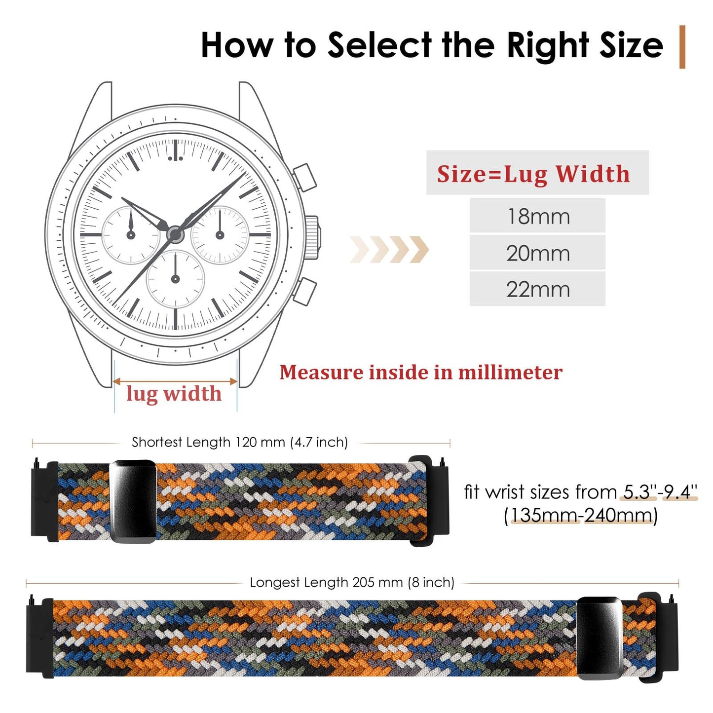 SIMYYO Nylon Magnetic Bands Quick Release Braided Nylon Watch Bands Stretchy Sport Replacement Strap for Men and Women 18mm 19mm 20mm 22mm