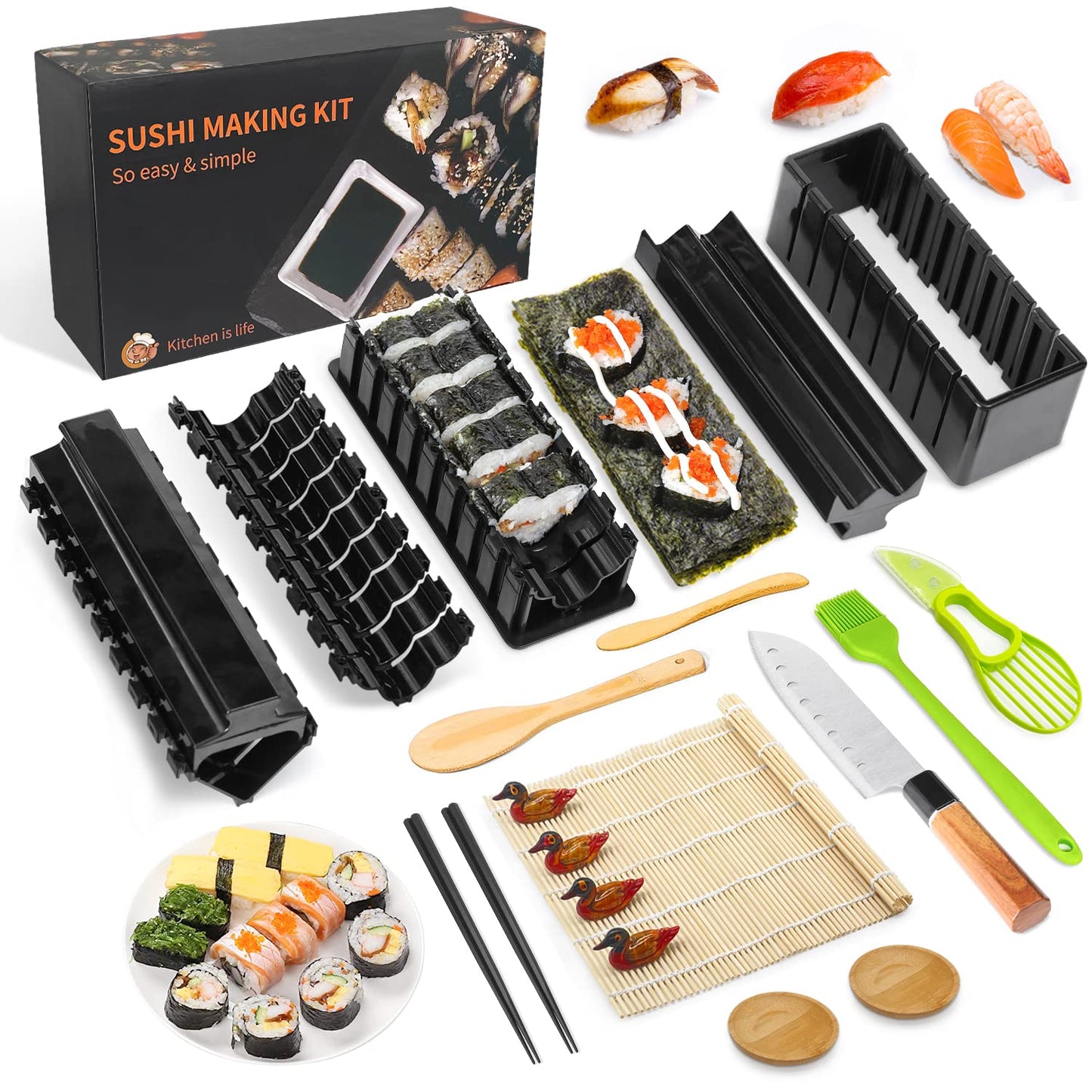 MLRYH Premium DIY Sushi Kit - 21 Pcs Plastic Set, Sushi Maker including Rice Roll Mold
