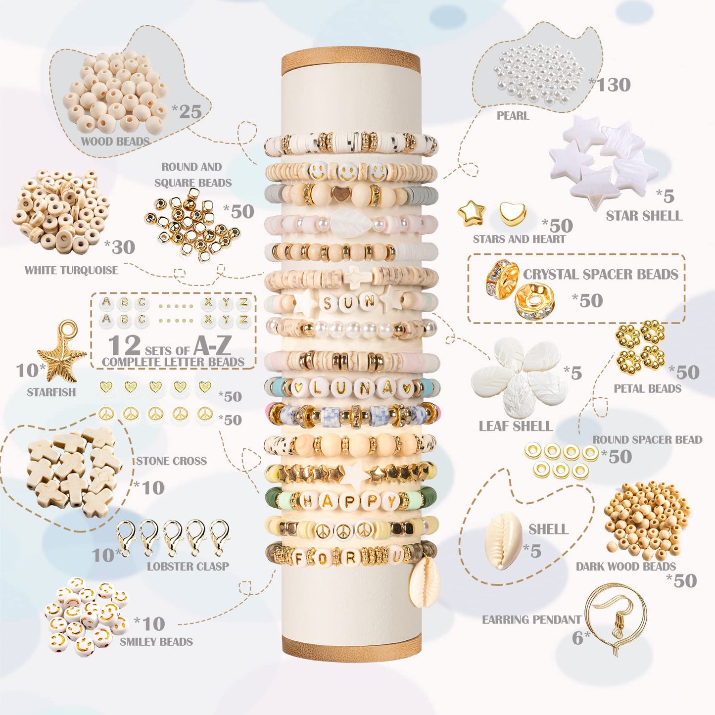 Lynnmos Clay Beads 8000 Pcs 2 Boxes Bracelet Making Kit - 24 Colors Polymer Clay Beads for Bracelet Making Set - Heishi Disc Beads for Jewelry Making kit with Charms and Gift Pack for Girls