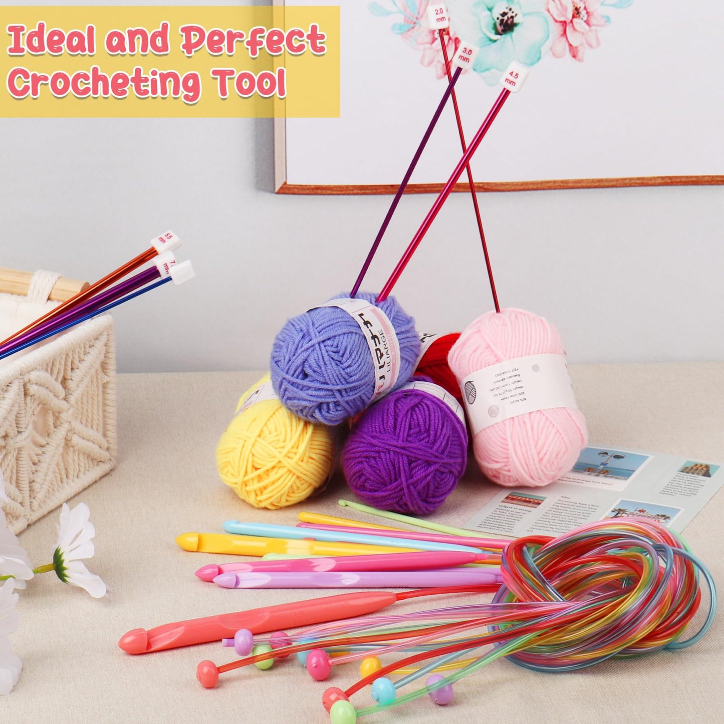 Aeelike Tunisian Crochet Hooks Set with Cable, 11PCS Tunisian Crochet Hook 2-8 mm Aluminum 12 PCS Colorful Afghan Crochet Hooks 3.5-12 mm, Smooth Long Tunisian Crochet Hook with Cable for Beginner