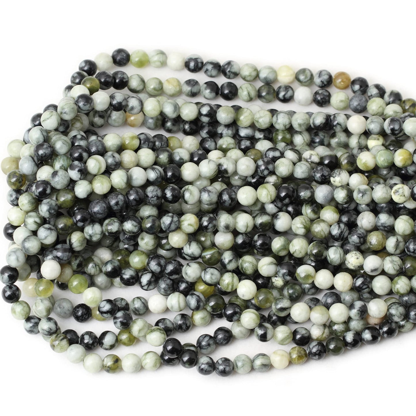 CHEAVIAN 60PCS 6mm Natural Green Vine Jasper Round Loose Beads for Jewelry Making 1 Strand 15"