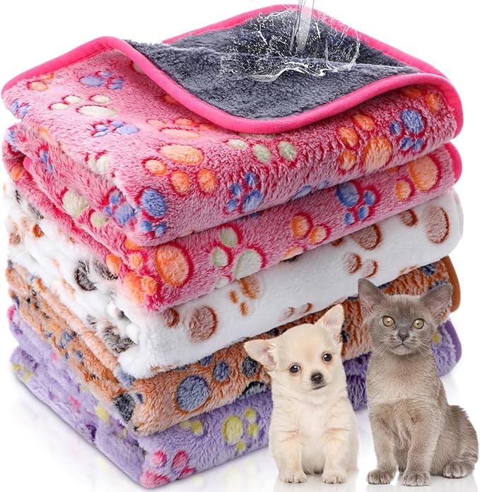 Panelee 36 x 36 Inch 4 Pcs Waterproof Dog Blankets Paw Print for Whelping