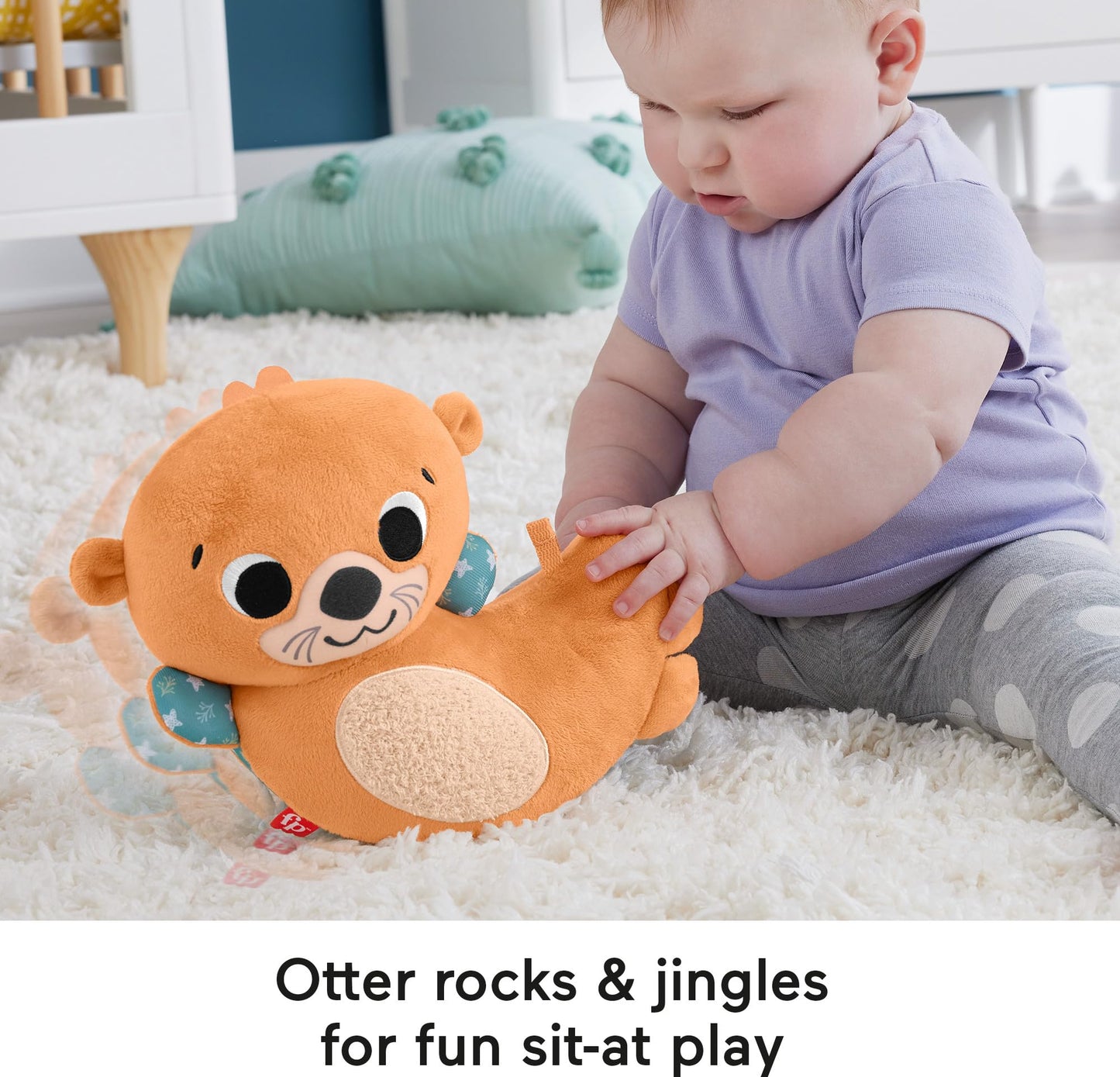 FISHER-PRICE BABY Toy 2-in-1 Rockin' Tummy Time Otter Plush Sensory Activity with Soft Book for Newborn Play Ages 0+ Months