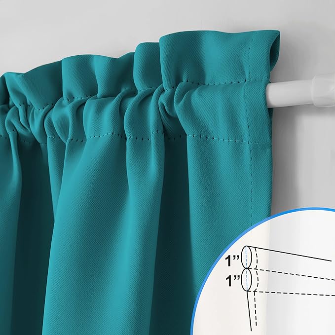 NICETOWN French Door Curtains for Kitchen Window, Rod Pocket Short Front Sidelight Curtain,Room Darkening Thermal Curtains for Office, 1 Panel (Peacock Teal, W 25 inch x L 72 inch)