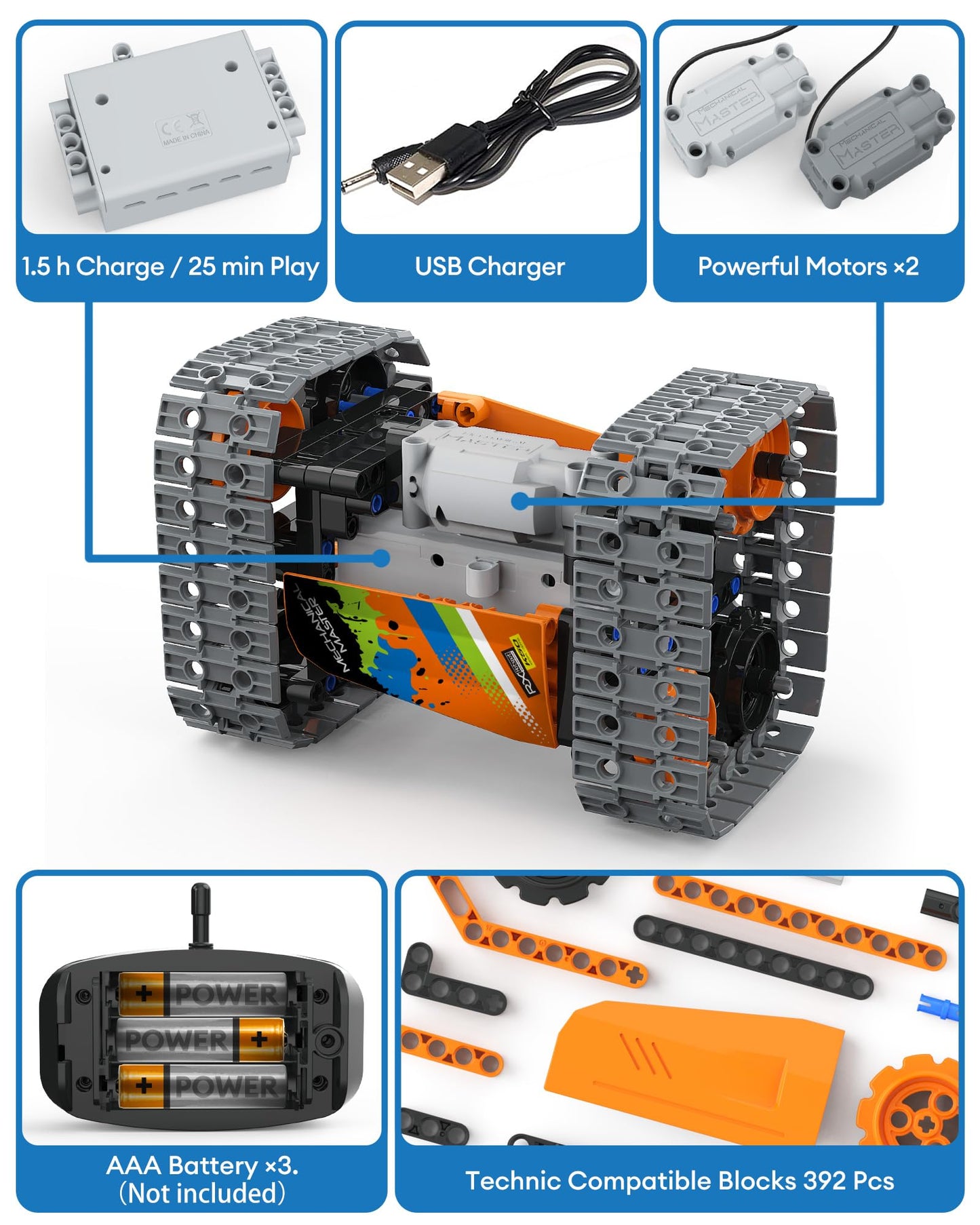Opmind 5 in 1 STEM Remote Control Building Kit, 392Pcs Blocks Erector Projects Set Toys for Kids Age 8-12, Build a Tank/Robot/AVT DIY Science Educate 6 7 9 10 11 Years Old for Boys & Girls Gift Ideas