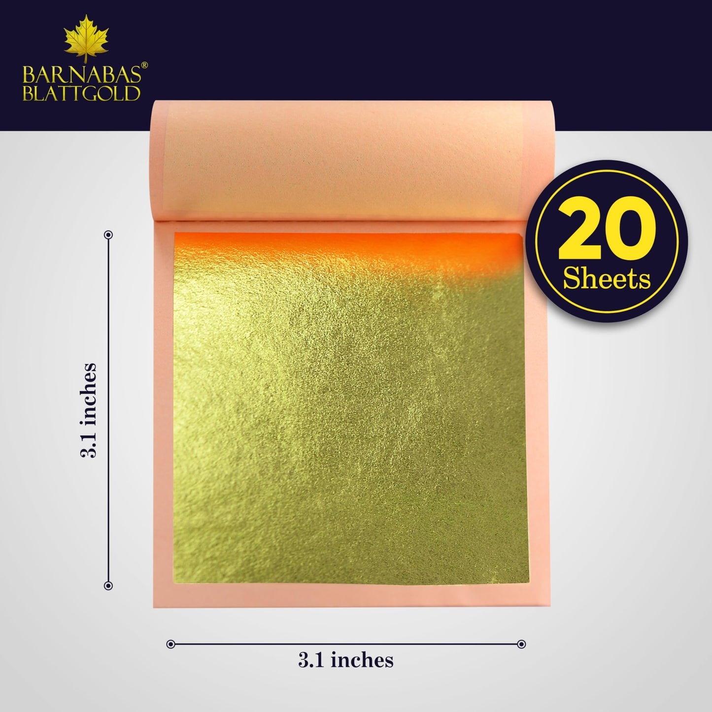 Barnabas Blattgold Gold Leaf - 23.75K Real Gold [20 Sheets, 3.1 inches] - Loose Sheets for Painting, Arts and Crafts