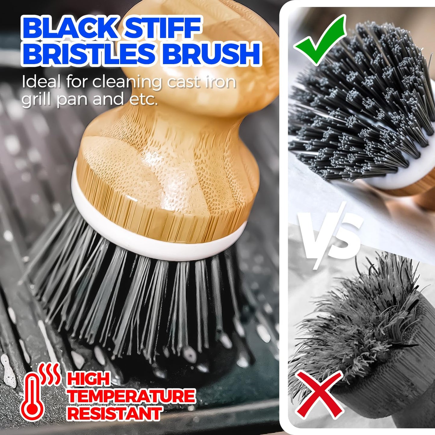 Holikme 6 Pack Dish Brush Scouring Pad Set with Bottle Brush, Dish Brush, Palm Scrub Brush and Straw Brush, Dish Scrubber Long Handle for Dish Bottle Cup Skillet Wok Pot Pan Cast Iron, Dark Gray