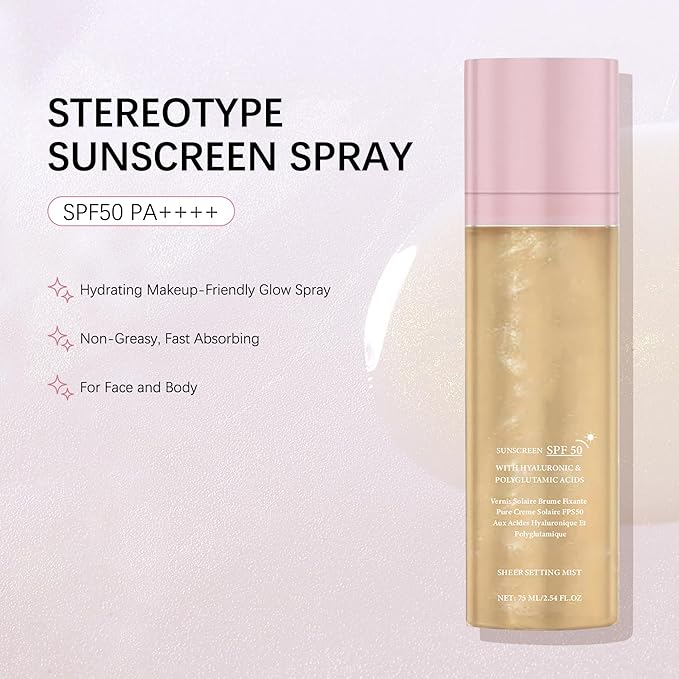 SPF Setting Spray for Face & Body - Sheer Sunscreen Mist SPF 50, Makeup-Friendly Setting Mist with Hydrating Glow, Reef-Safe & Non-Greasy for Beach, Wedding, Daily Wear (1)