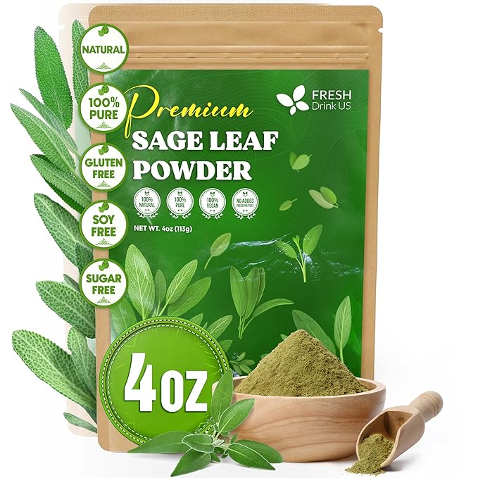 FreshDrinkUS, Sage Leaf Powder 4oz – Premium Culinary Herb, Pure Ground Sage Leaves for Cooking, Baking & Herbal Infusions – Resealable Pouch